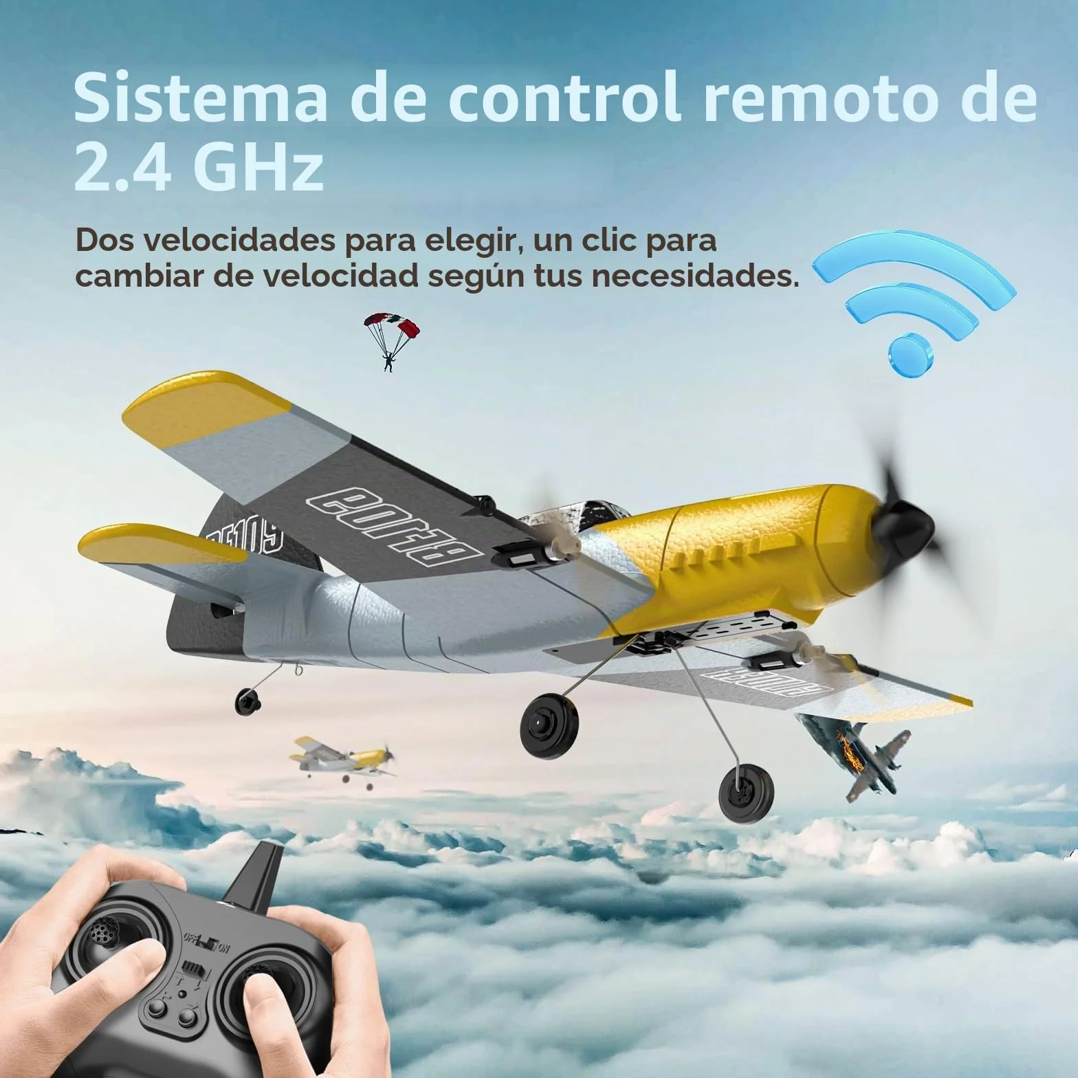 DEERC Avión RC de 3 Canales BF-109 RC Fighter Toy, 2,4 GHz, estabilizador giroscópico de 6 Ejes, Planeador RTF con 2 baterías, Adecuado para Adultos, niños, Principiantes para Volar…