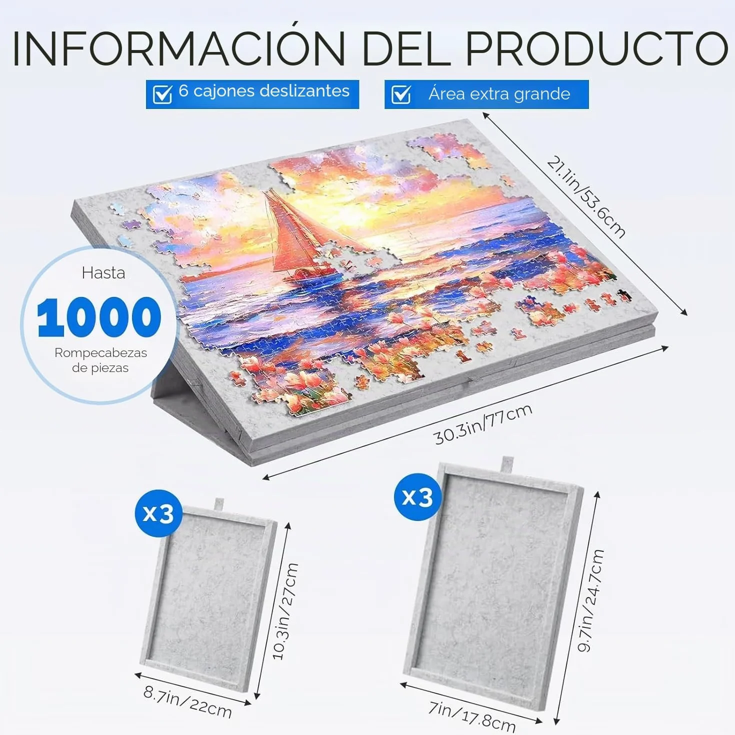 Tablero para Puzzle Inclinable de 1000 Piezas con 6 Cajones y Cubierta Coloridos - Tablero para Puzzle de Fieltro Ligera y Portátil