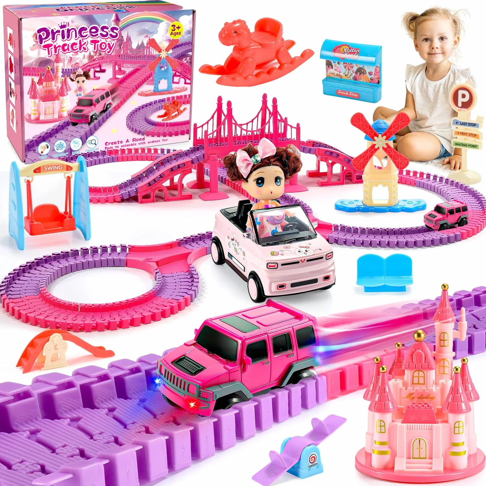iKidiki Pista FlexIBLE Unicornios y Tiburón para Niñas 3-8 Años - Regalo Cumpleaños