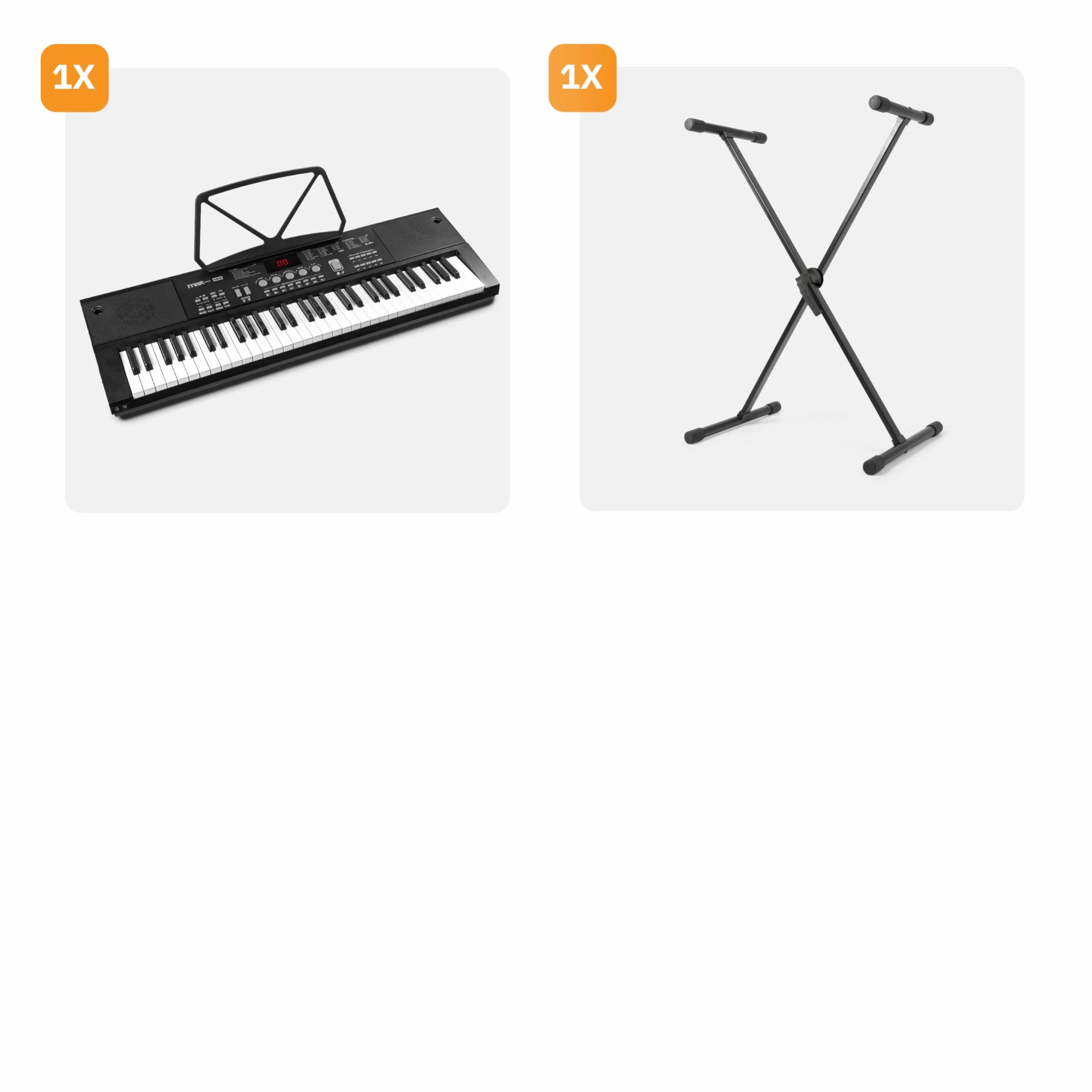 MAX KB15 - Teclado piano con 61 teclas, micrófono y pantalla, teclado con soporte, 8 horas de batería, 70 canciones, 16 sonidos, 8 percusiones, función de aprendizaje, teclado piano para niños, USB-C