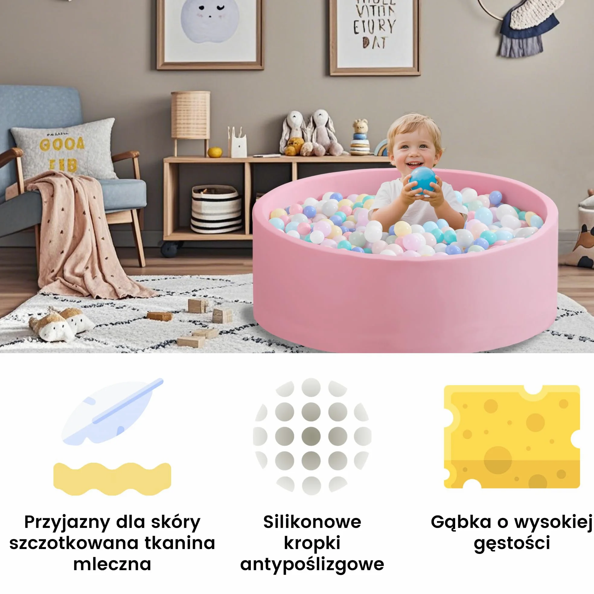 Zedachica Piscina de Bolas Redonda de Espuma, 90 x 30 cm, para bebés a Partir de 1 año, para Interior y Exterior, para niñas y niños, Color Rosa