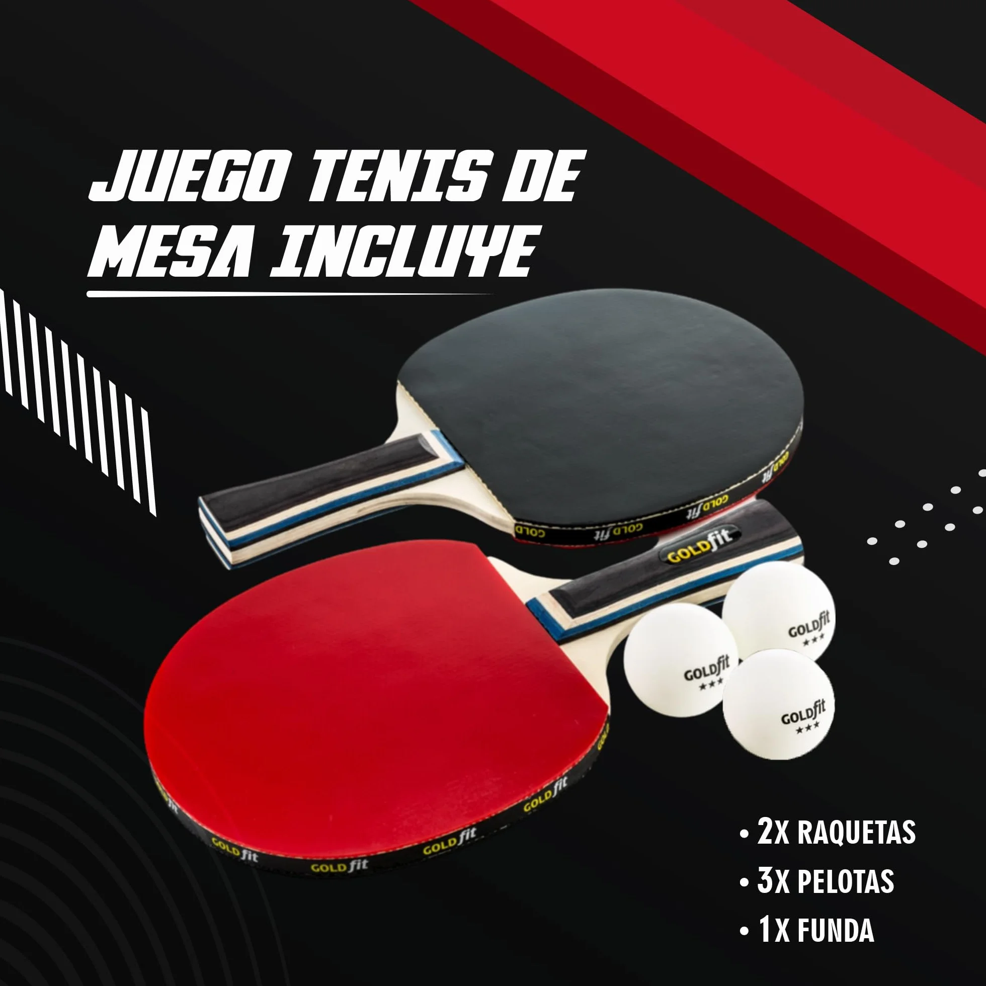 Set de 2 Raquetas de Ping Pong Profesional con 3 Pelotas y Funda