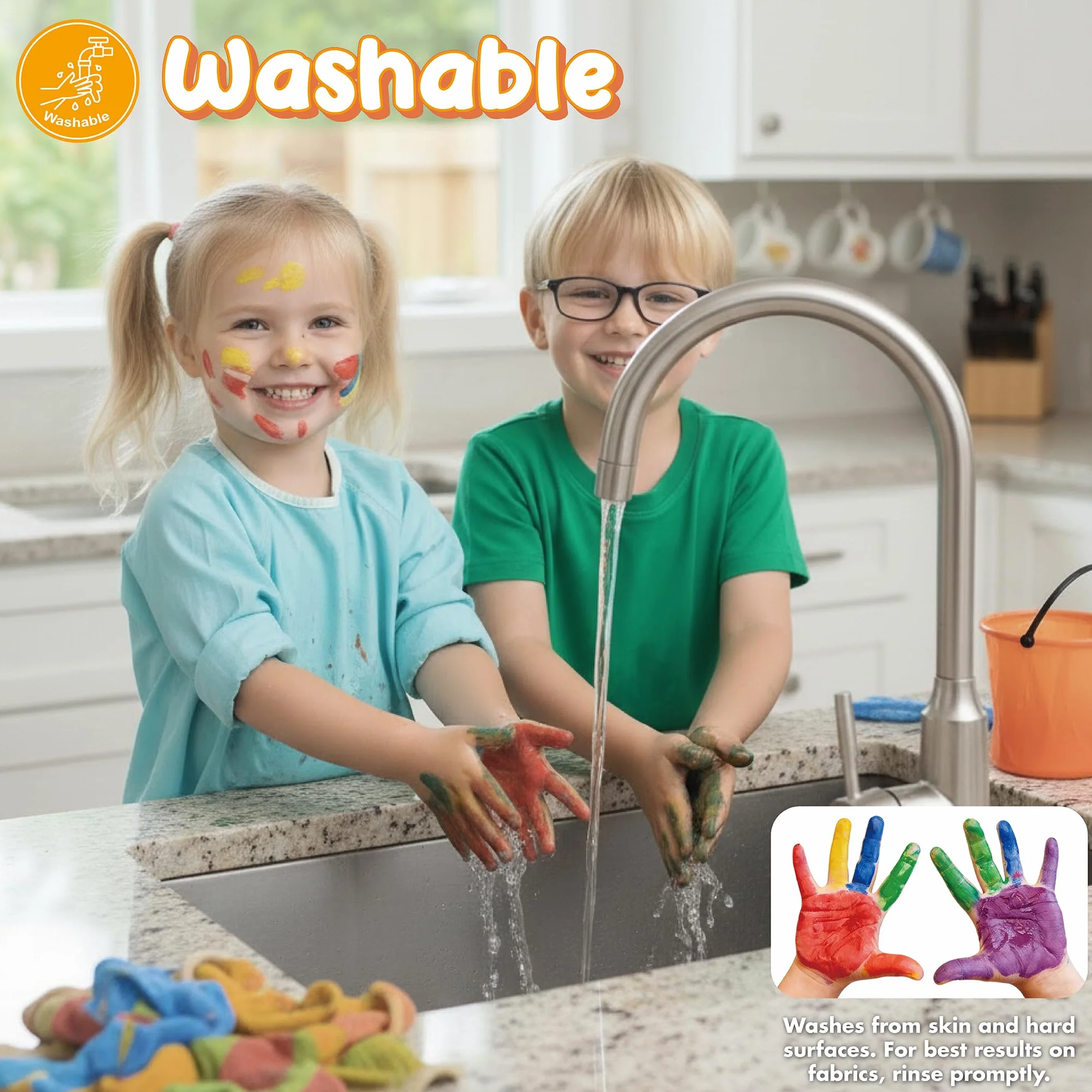 BLOT Pintura de Dedos para Niños Pequeños, Set de Pinturas de Dedos Lavables para Niños, 12 Colores (36ml cada uno), Incluye 7 Herramientas de Esponja, 6 Pinceles, Paleta y Cubo, A partir de 3 años