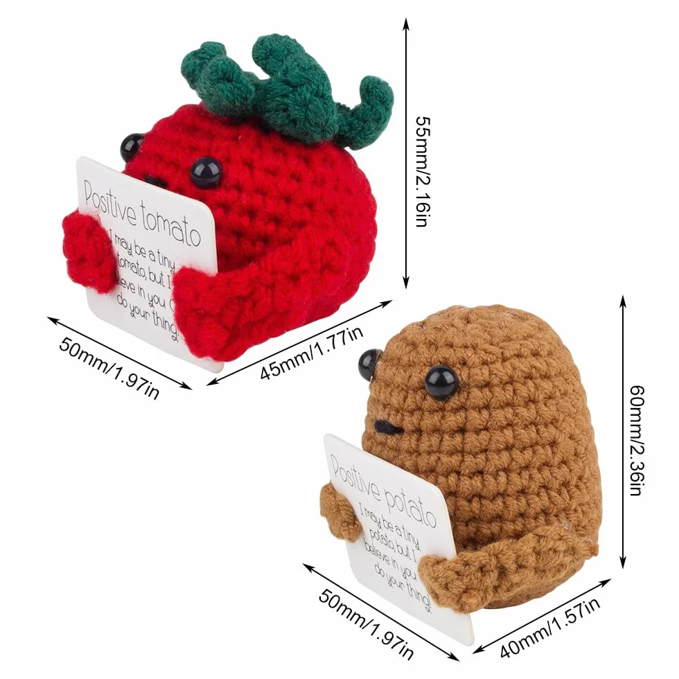 Positive Potato Pocket Hug, 2 unidades Creativas de Lana para Tejer Mini Felpa Tomate Positivo Tomate, Regalos de Animación, Regalos de Motivación, Regalos para Novia, Novio, Mujeres