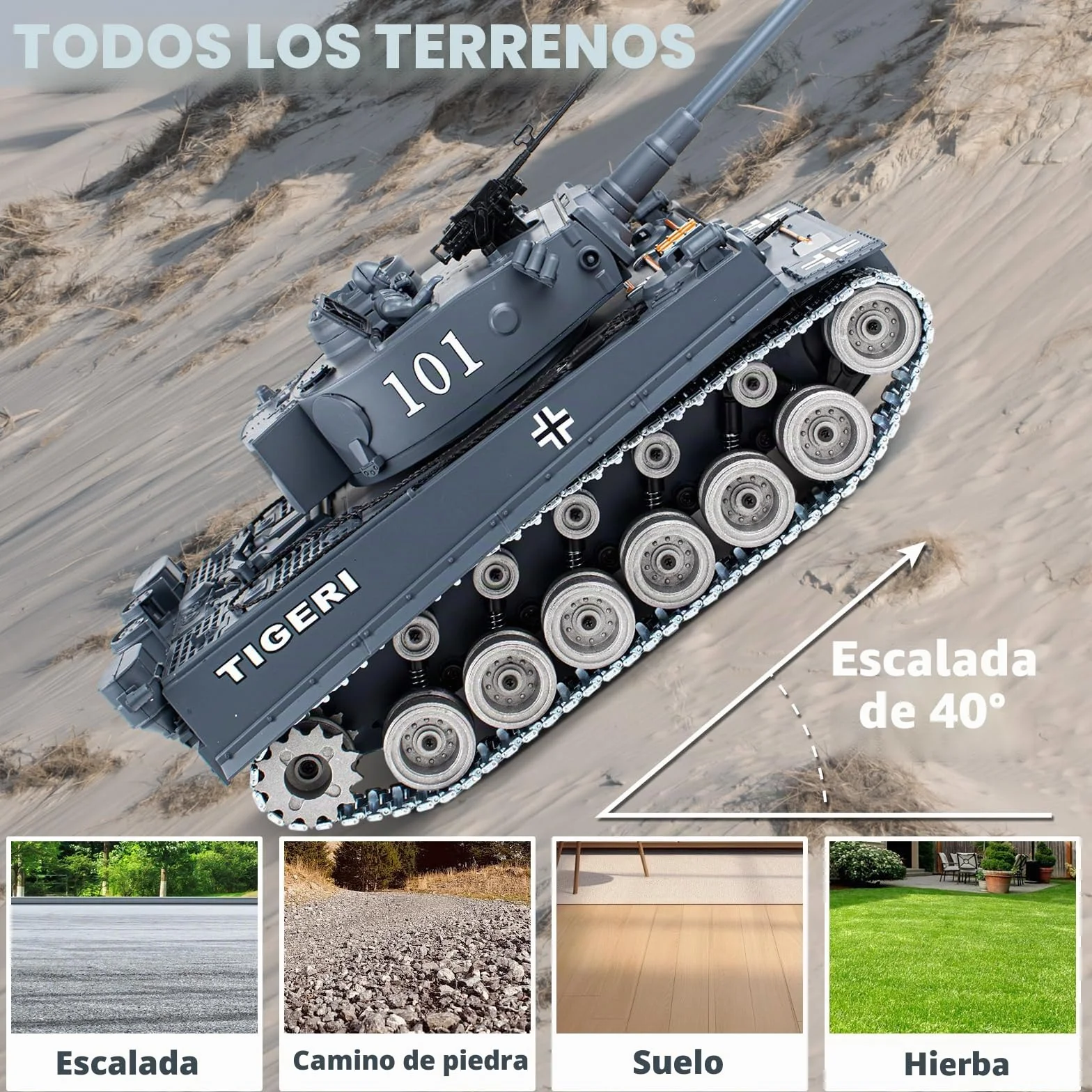 Supdex Tanque Teledirigido Batalla 1/18, RC Tiger I, 2.4Ghz Anque Control Remoto, Tanque Teledirigido con Sonido y Humo, Radiocontrol Kit de Juguete de para Adultos y Niños