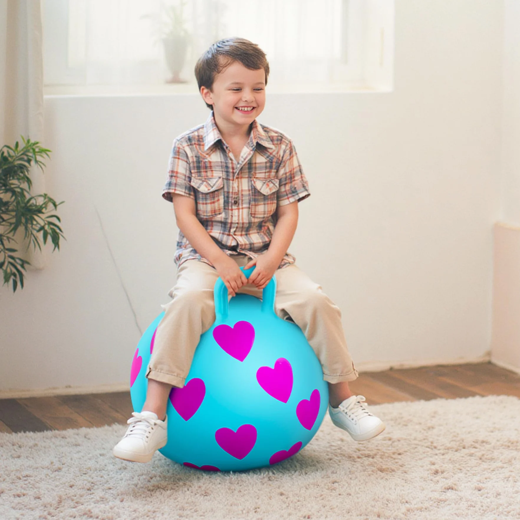 INPODAK Pelotas Saltarinas para Niños 40cm Pelota Saltarina con Asa Bola Hopper de 15 Pulgadas Resistente hasta 100 kg Pelotas Saltarinas Inflables Space Hopper para Niños de 3 a 6 Años