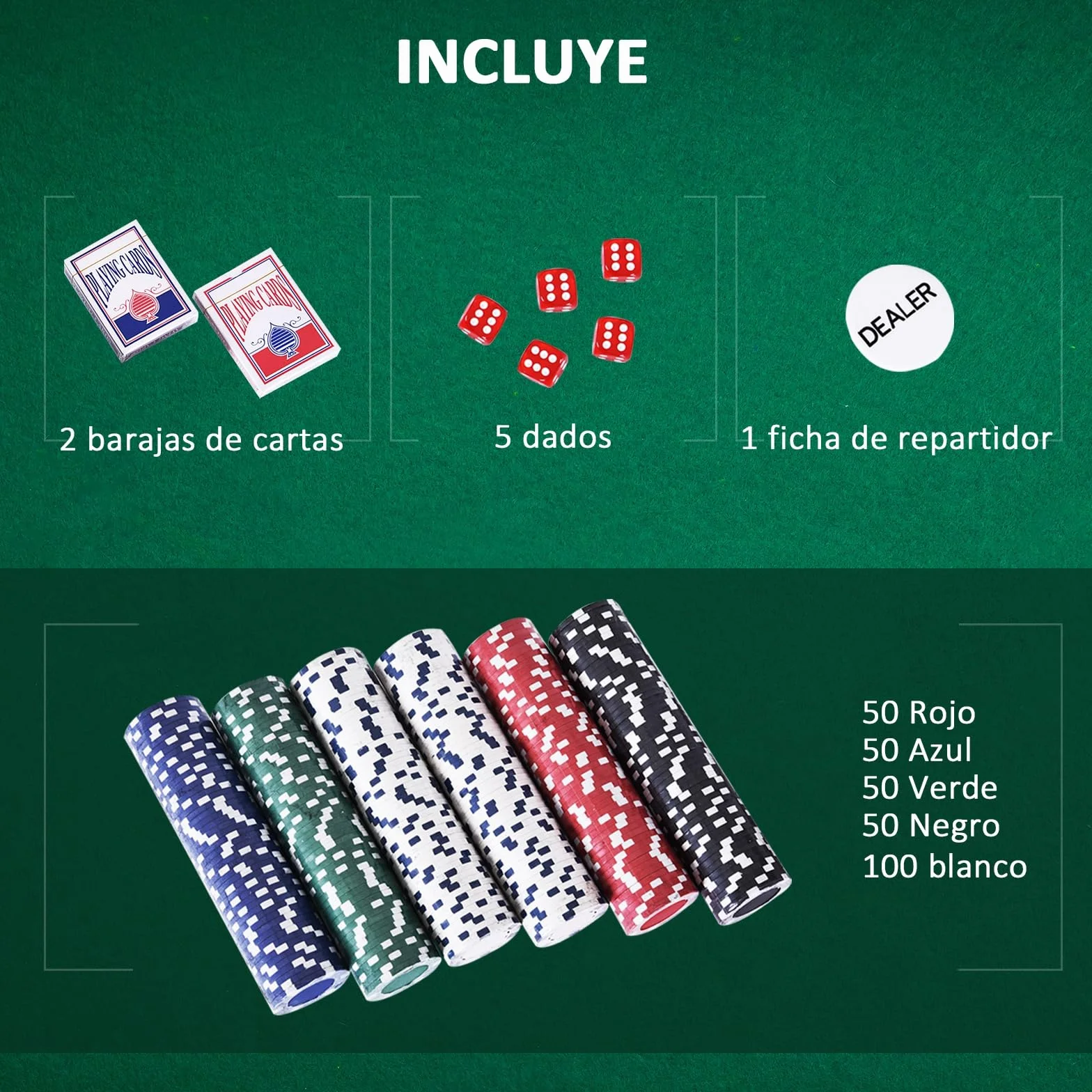 HOMCOM Maletín de Poker Profesional de Aluminio con 300 Fichas Juego Set de Poker Casino con 5 Dados 2 Barajas de Cartas y 1 Ficha de Crupier 38x20,5x6,5 cm Multicolor