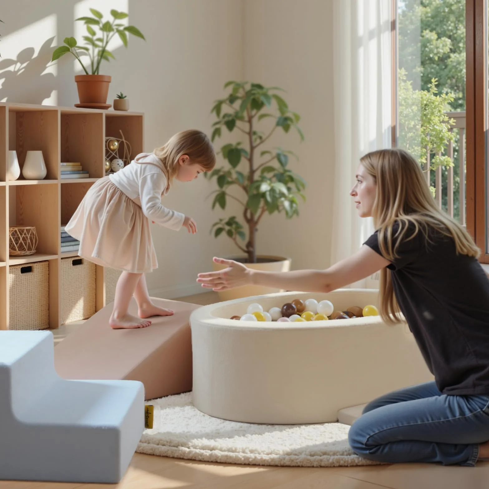 BanaSuper Bloques de Espuma para Niños con Piscina de Bolas, Juguete Montessori, Gimnasio Interior para Bebés, Azul Rosa