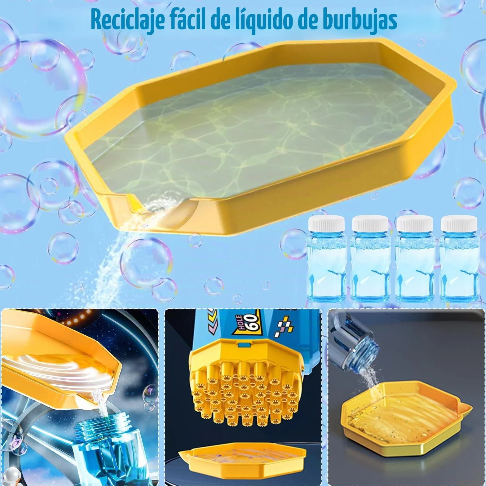 Pistola de Burbujas, 2 Piezas Máquina Automática Pompas de Jabón, con 4 Botellas de solución, 10 Packs Solución de Recarga de Burbujas, para Niños, Adultos, Juguete de Verano