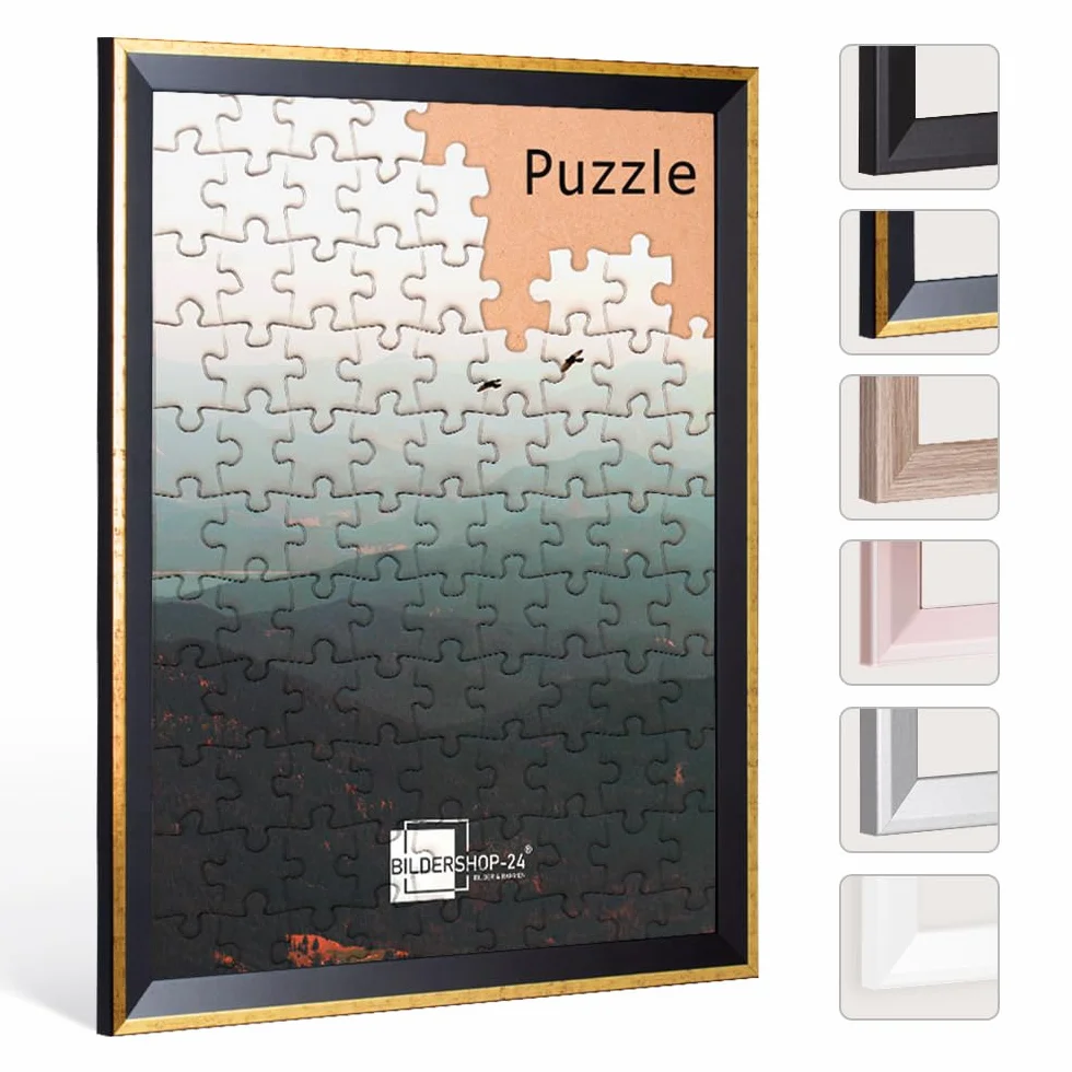 Bildershop-24 Marco para puzzles PRIO 50x70 cm Negro Oro Antiguo para aprox. 500-1000 piezas