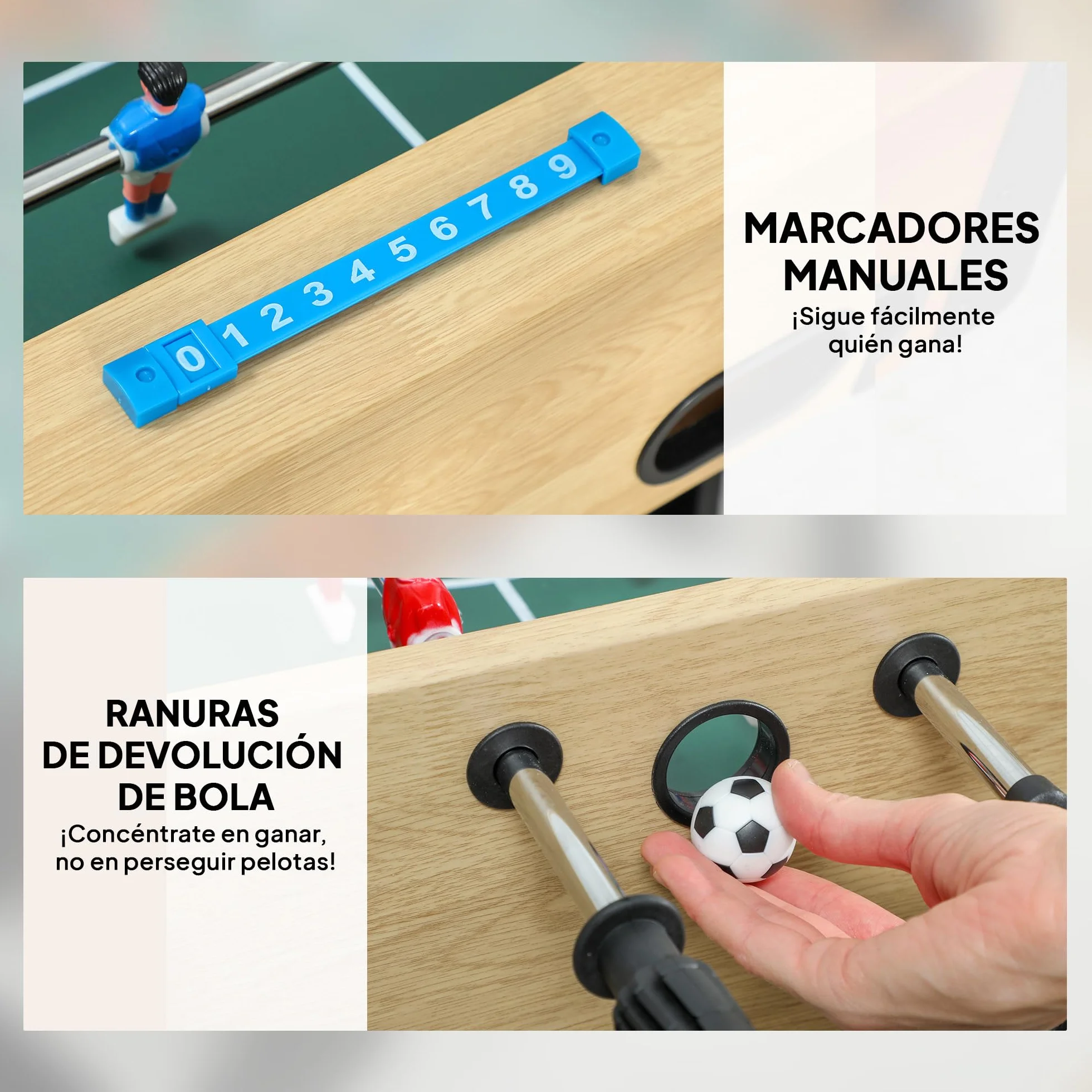 SPORTNOW Futbolín para Niños Plegable, Mesa de Futbolín de Madera con 2 Marcadores, 8 Asas, 22 Jugadores, 8 Barras y 2 Bolas, para 2 a 4 Personas, Adultos, Familias, Fiestas, 118x107,5x78 cm, Natural