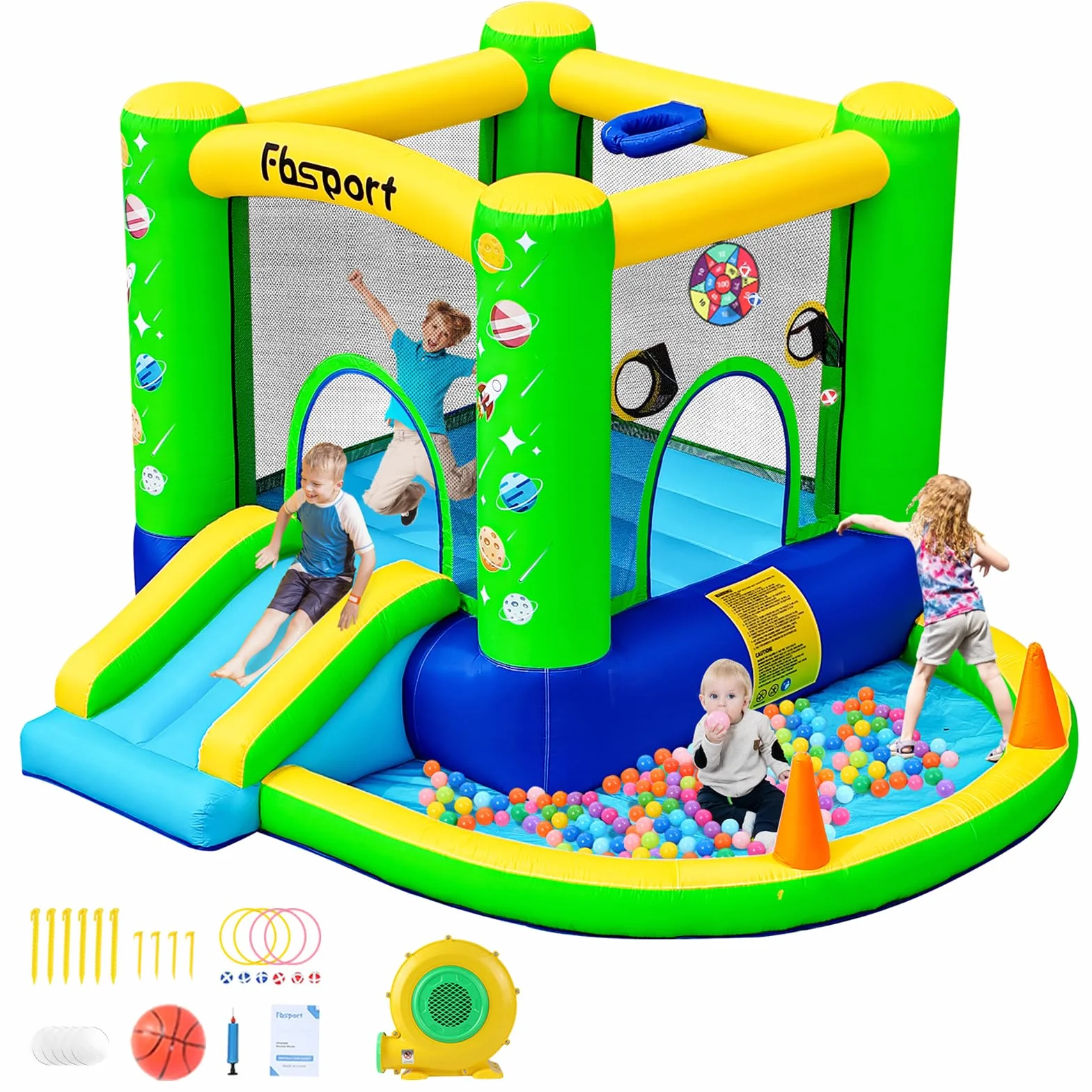 castillo hinchable para niños castillo hinchable acuatico de agua con Ventilador tobogán seco y de Agua, Adecuado para niños, Castillo Children's Bouncy para Uso Interior o Exterior 285 x 254 x 165 cm