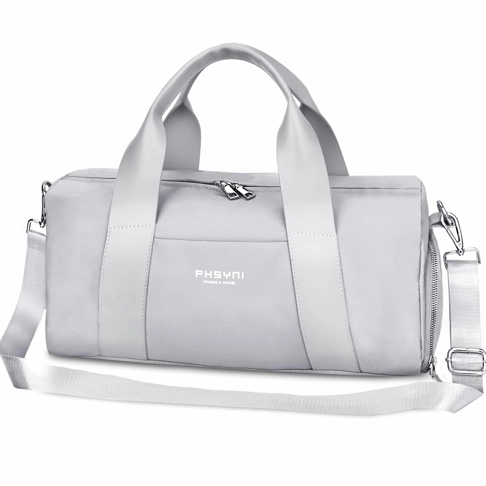 Bolsa de Deporte Pequeña para Mujeres, Niñas y Niños, Fitness, Entrenamiento, Baile, Ballet, Natación con Zapatero Independiente y Bolsillo Impermeable, Gris, 40x19x20 cm, 15L
