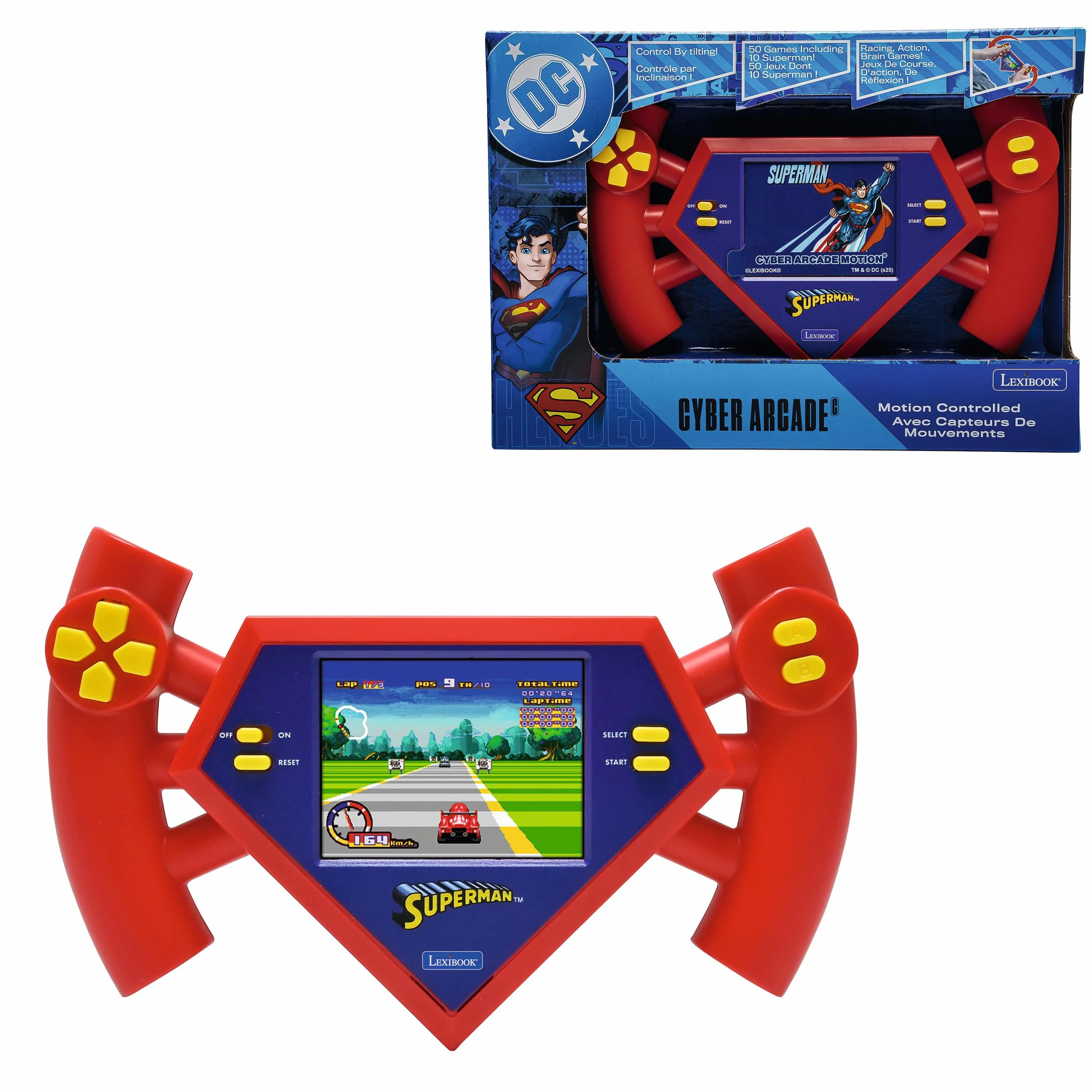 Lexibook, Superman, Consola Superman Cyber Arcade compacta y portátil, 50 Juegos, Pantalla LCD en Color, alimentación por Pilas, JL3180SU