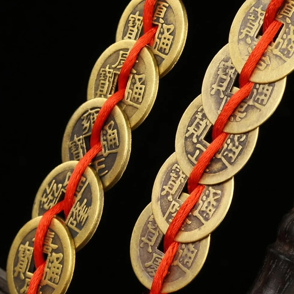 Encantos de Monedas de Suerte Cinco,Monedas Feng Shui Chinas,Monedas Chinas de la Suerte,con Nudo Chino Rojo I-Ching Suerte Cobre,para Salud Éxito Riqueza,18 Piezas