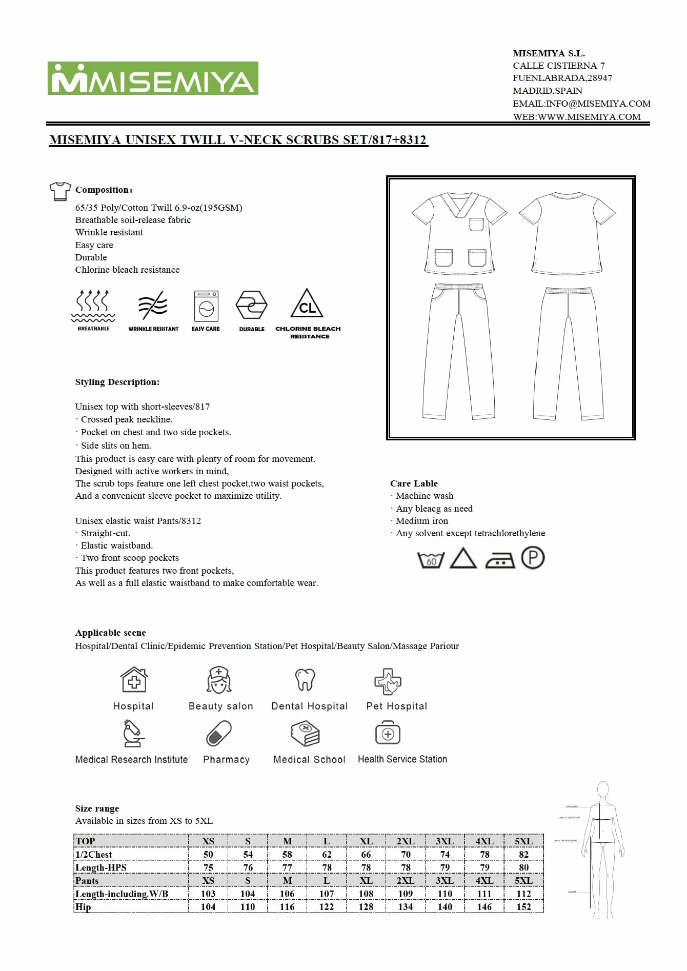 UNIFORME SANITARIO UNISEX MÉDICO CON PANTALÓN BLANCO