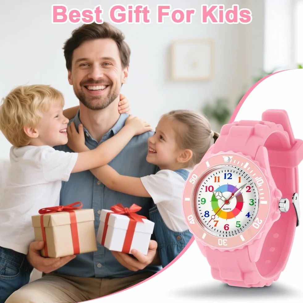 Reloj de Aprendizaje para Niños Impermeable, Analógico con Correa Suave y Esfera Colorida