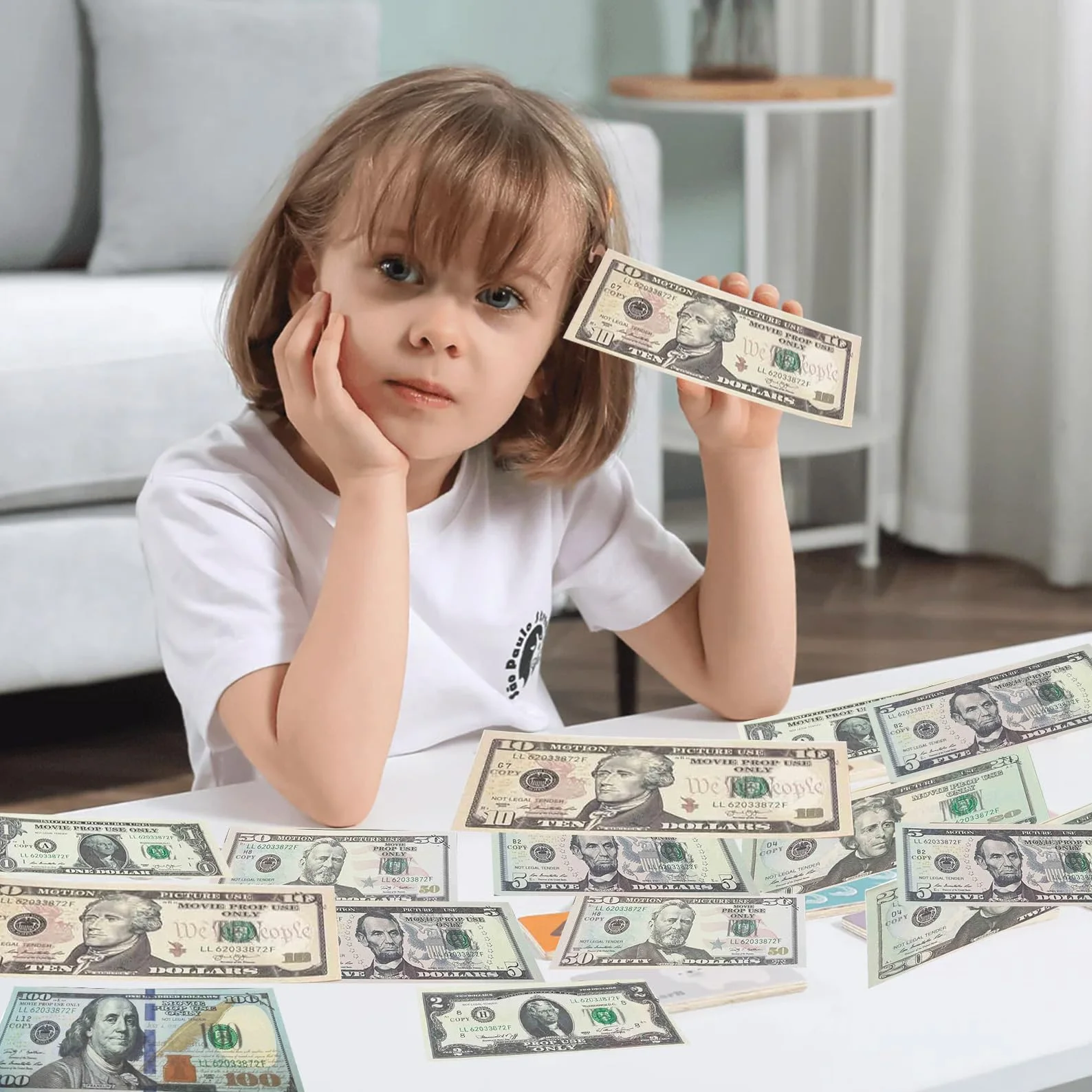 140 monedas Prop Money, billetes en dólares para niños, billetes falsos para película
