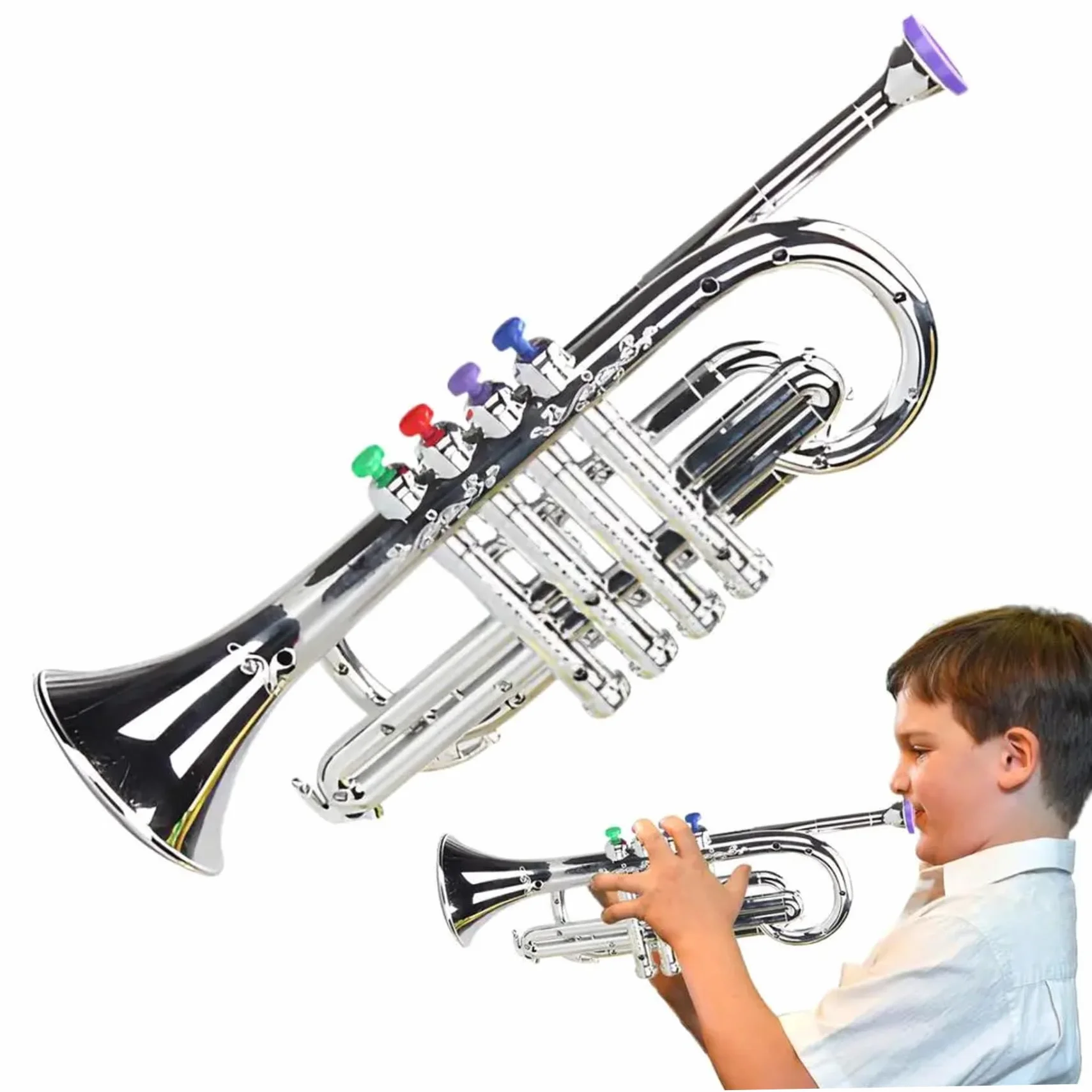 Trompeta de Juguete con 4 Teclas, Trompeta de plástico, Instrumentos Musicales educativos para niñas, niños, Principiantes