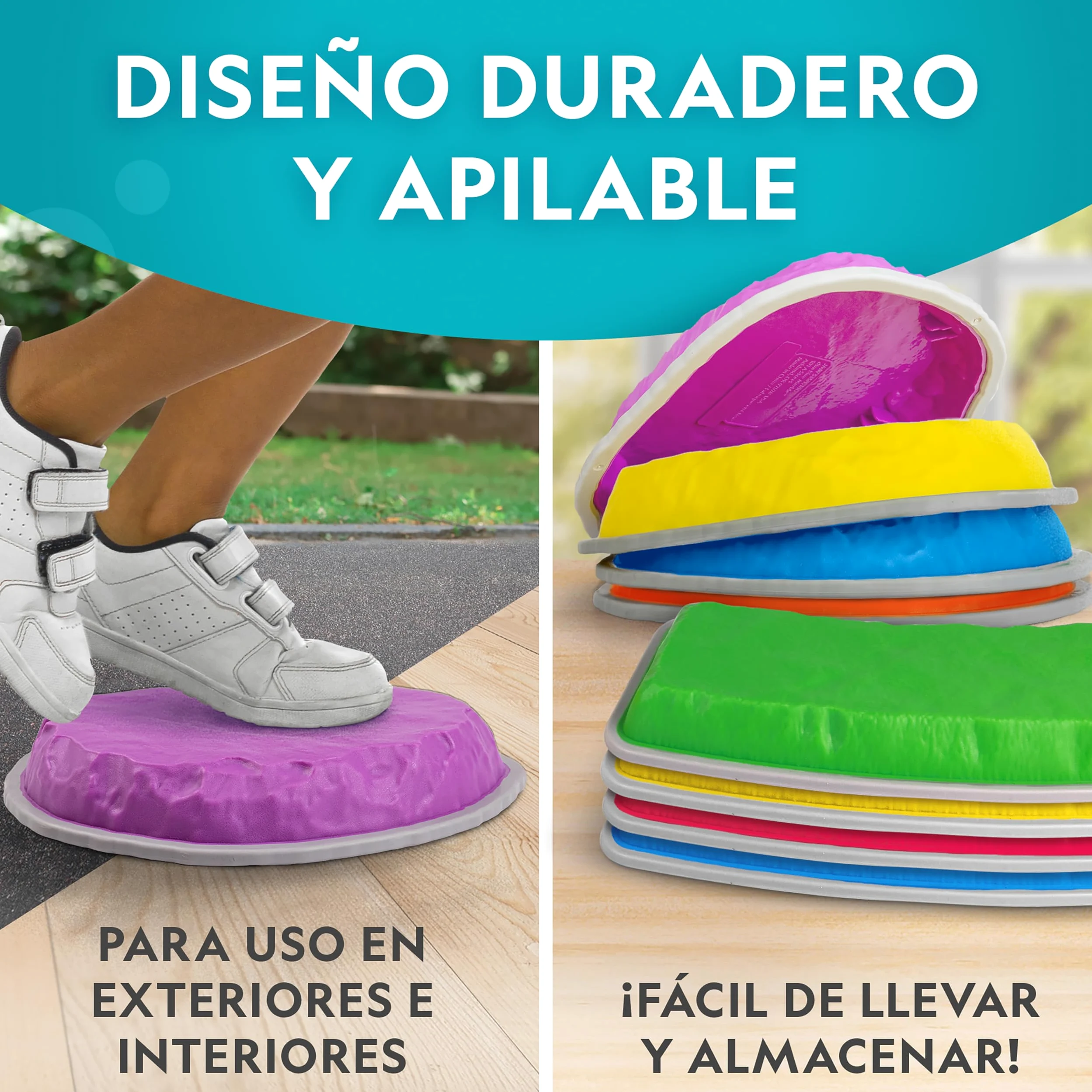 National Geographic Kids Piedras de Equilibrio y Barras de Balance – Set de circuito de obstáculos de 12 piezas para niños 3+ con dado de espuma, tarjetas Play & Learn y base antideslizante