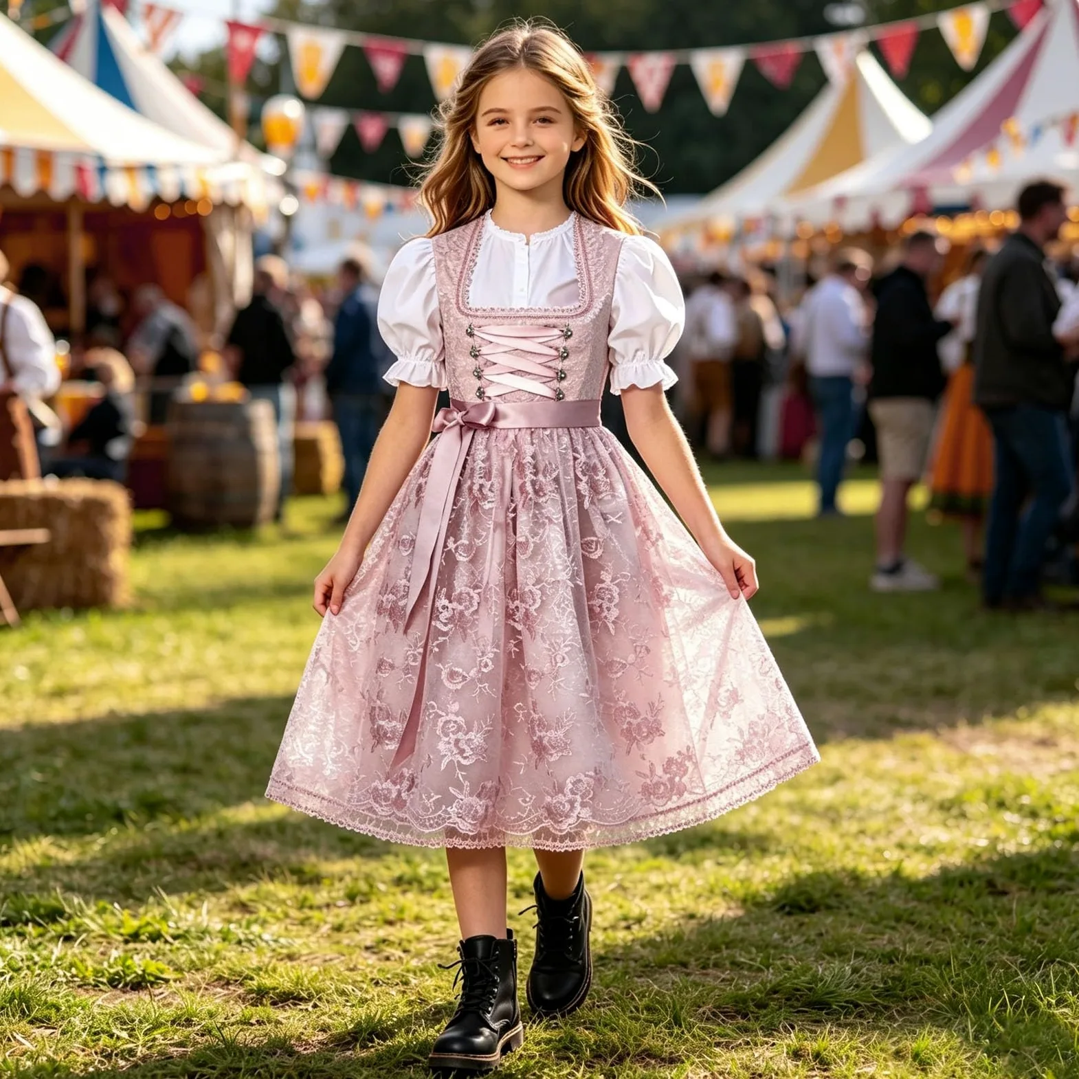 Oktoberfest - Disfraz infantil de tirolesa para niña, color amarillo con blusa y delantal de encaje, 3 piezas, traje tradicional medieval, vestido de flores, disfraz de cosplay