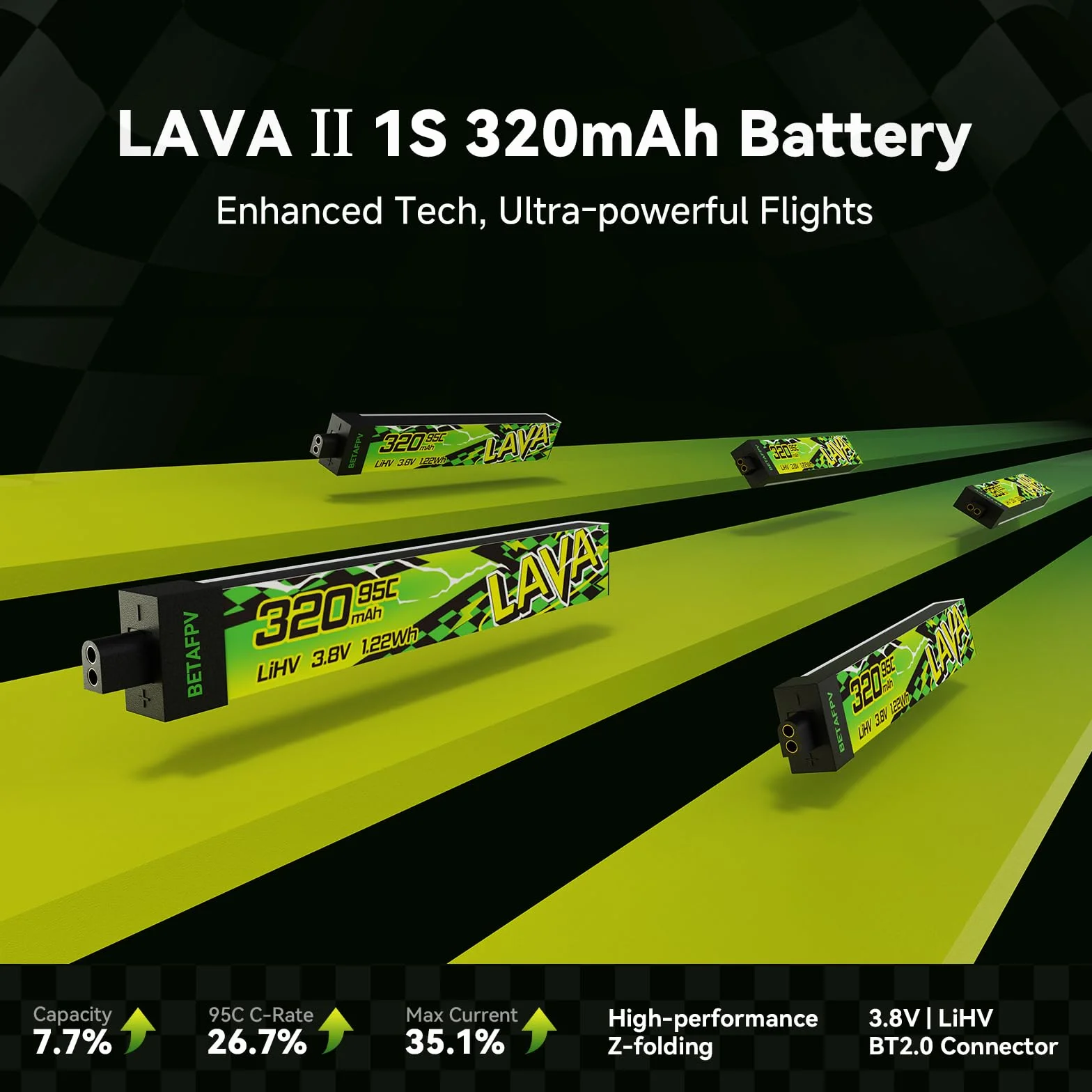 BETAFPV 5pcs Lava II 1S 320mAh Battery 3.8V 95C LiHV Battery with BT2.0 Connector Compatible with 1S Tiny Whoop Drone Quadcopter Like Cetus FPV Kit, Air65, Meteor65 Pro 1S Brushless Drones