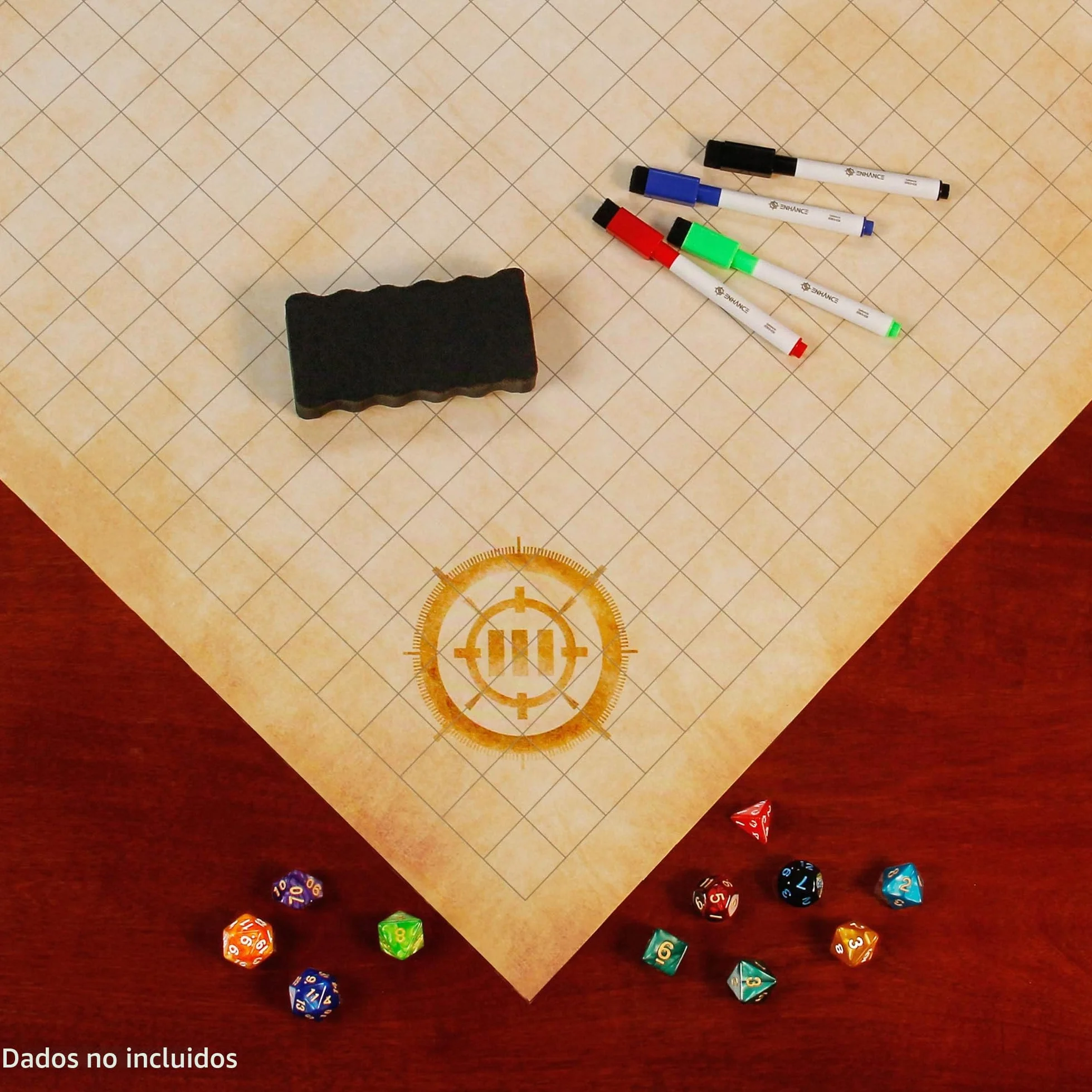 ENHANCE RPG Grid Mat - Tapete de Batalla DND de Mesa (61x91 CM) Juego de rol Mapa de Cuadrícula DND de Borrado en Seco Juego Completo para Maestros y Principiantes, Kit de Marcadores