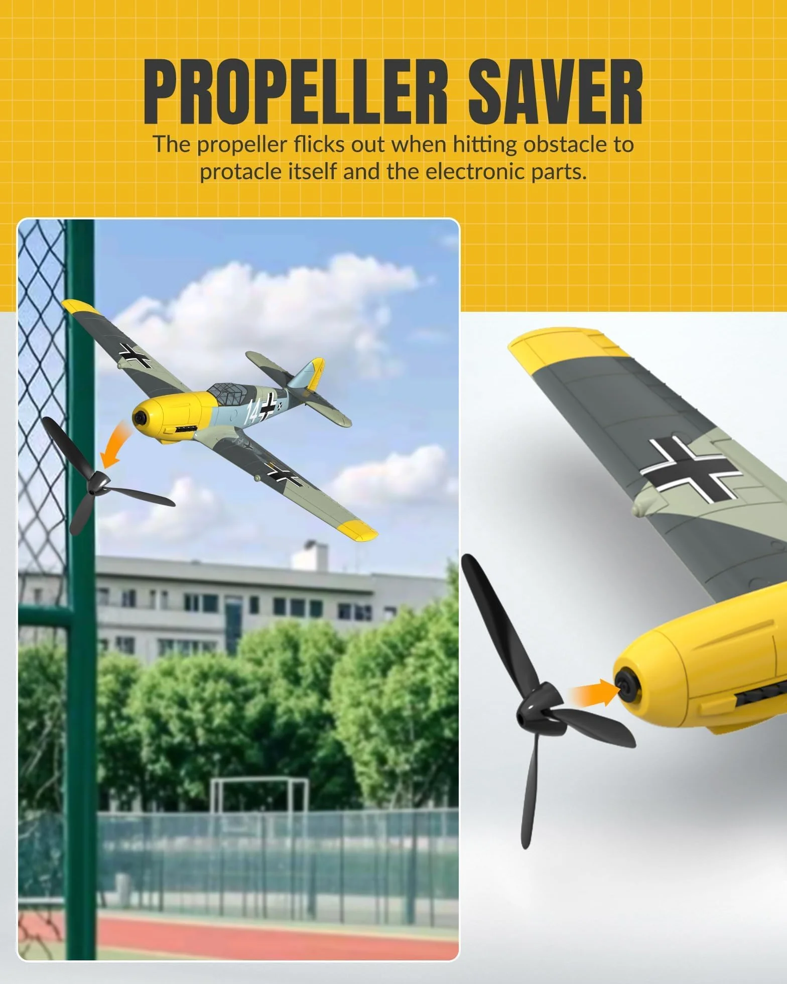 volantexrc Avión RC, Avión de Combate BF109 V2 con Radio Control de 4 Canales RTF, con Alerones, Giroscopio, Acrobacias y 3 Modos para Vuelo Fácil, Aeronave para Hobby para Principiantes y Adultos