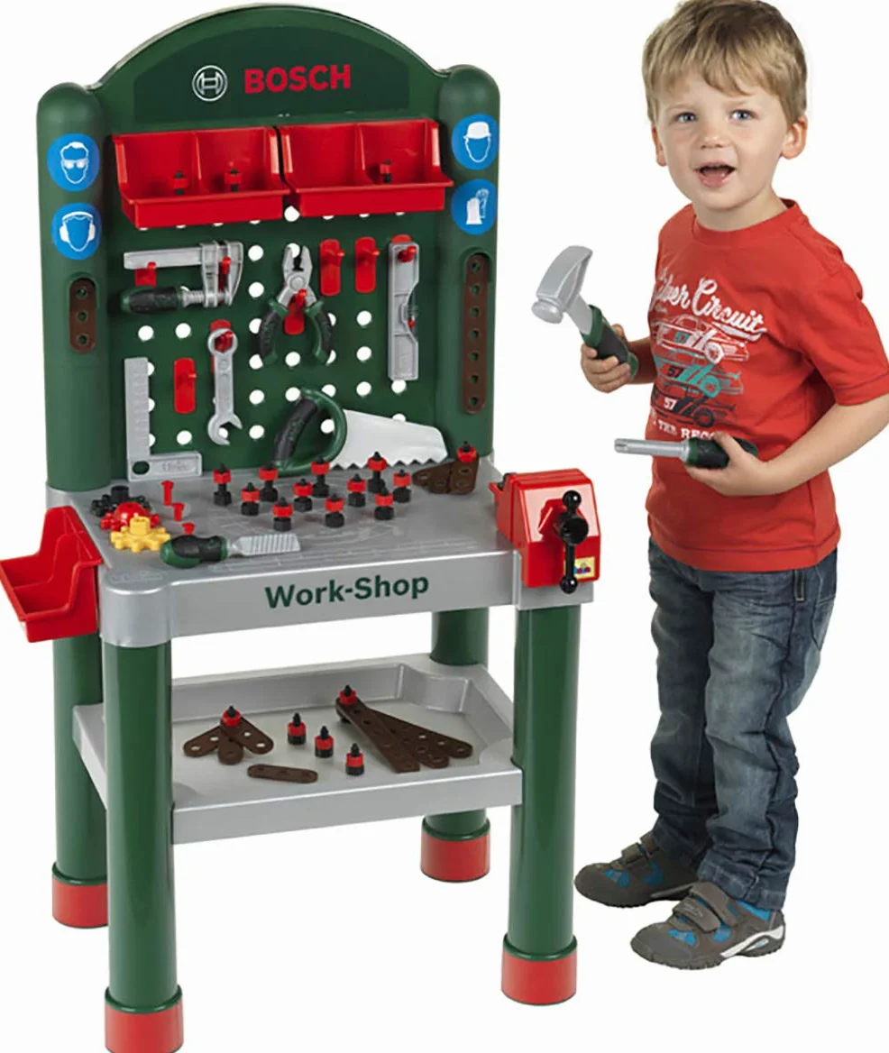 Theo Klein 8320 Bosch Workshop I 79 parts , Work Surface with Learning Function I Toy for Children Aged 3 Years and up