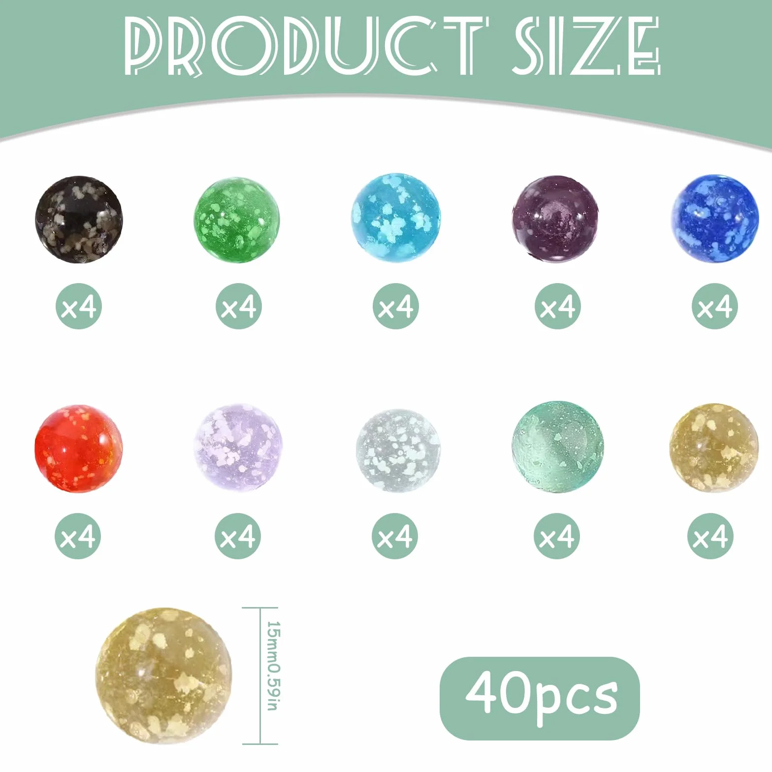 40 Canicas de Vidrio, 16mm Canicas Que Brillan en la Oscuridad, Diez Colores, Adecuado para Juegos Infantiles con canicas