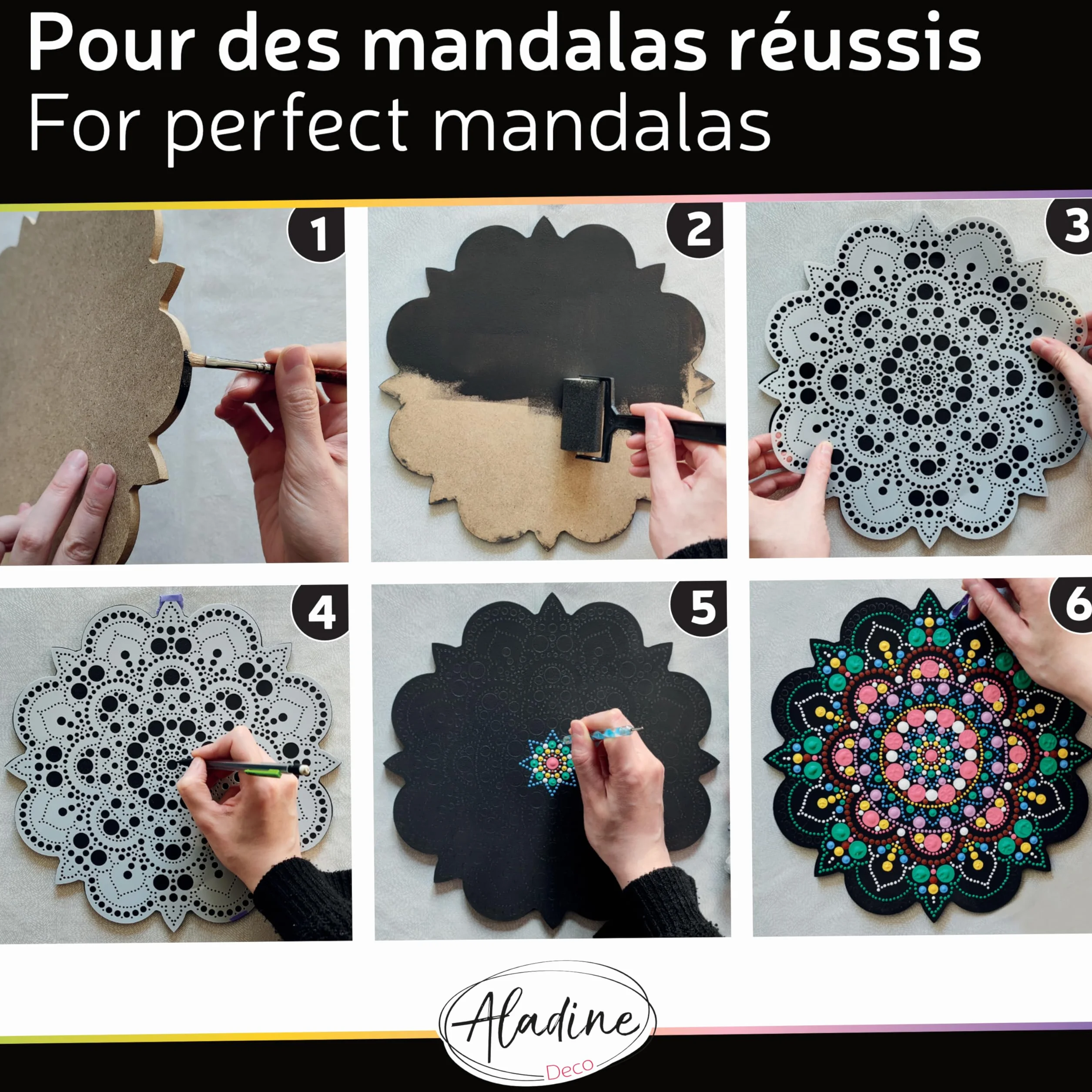 Aladine 85505 - Kit de mandala, 30 cm, diseño de mandala y soporte de madera