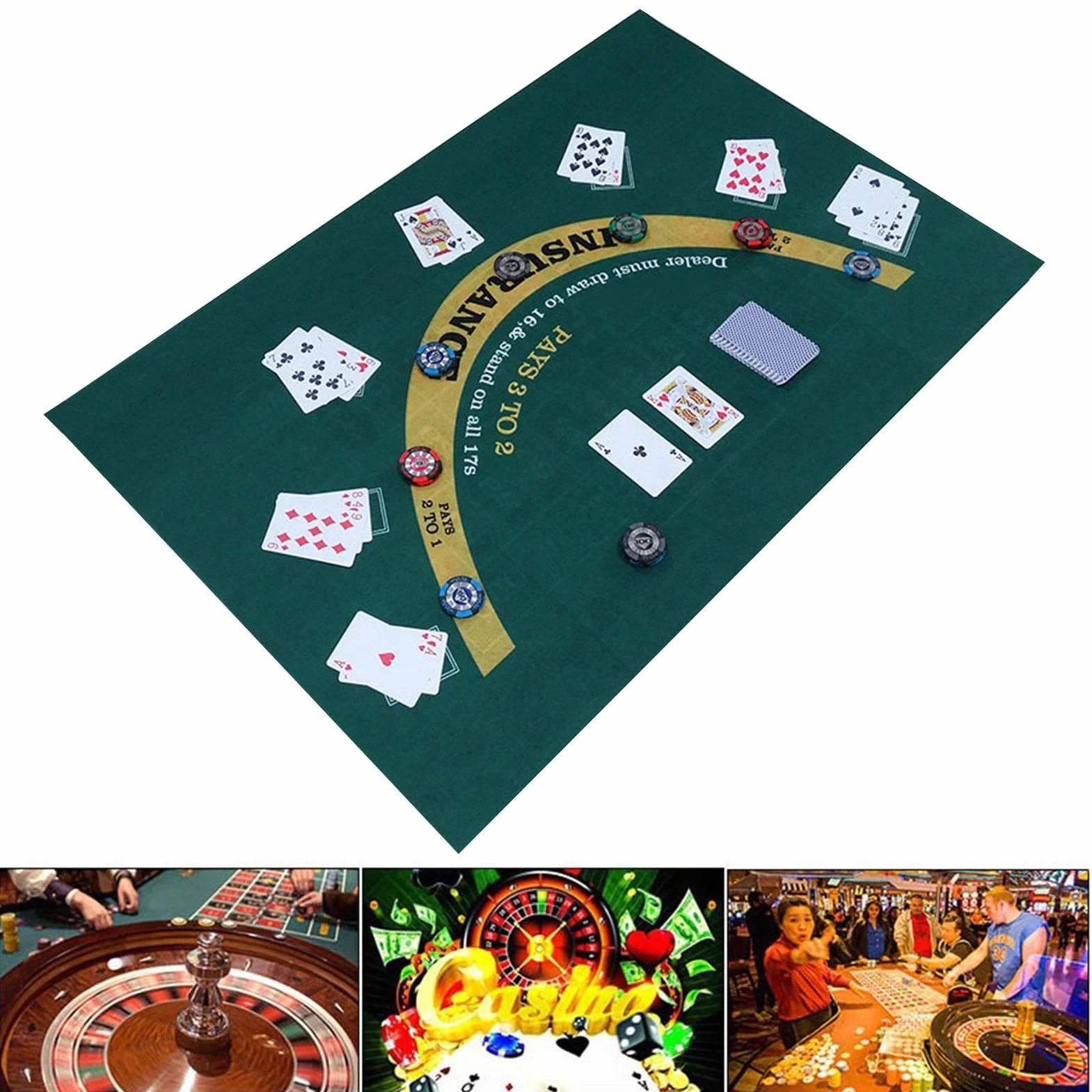 Alfombrilla de de Doble Cara, Mesa de Dados y Fieltro de para Blackjack, tapete Enrollable para Mesa de Ruleta de para Mesa de café y Blackjack (23,62 x 35,43 Pulgadas)