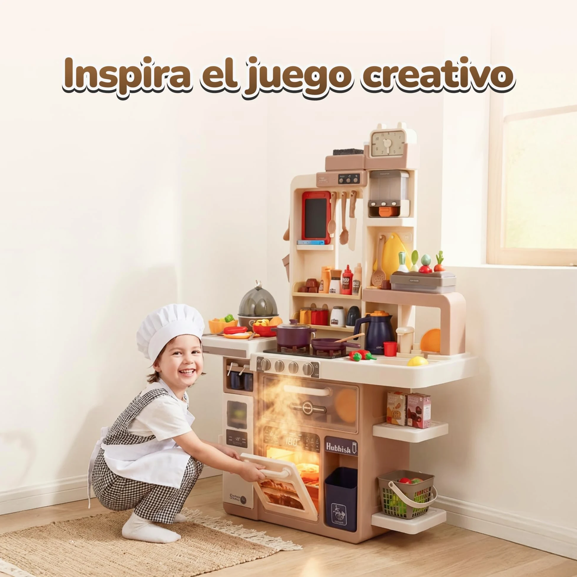 Cocina Infantil Grande con luz y Sonido – Juguete con Funciones Reales y Accesorios – Grifo, Vapor, Cocina de Huevos, Pizarra – para niños a Partir de 3 años
