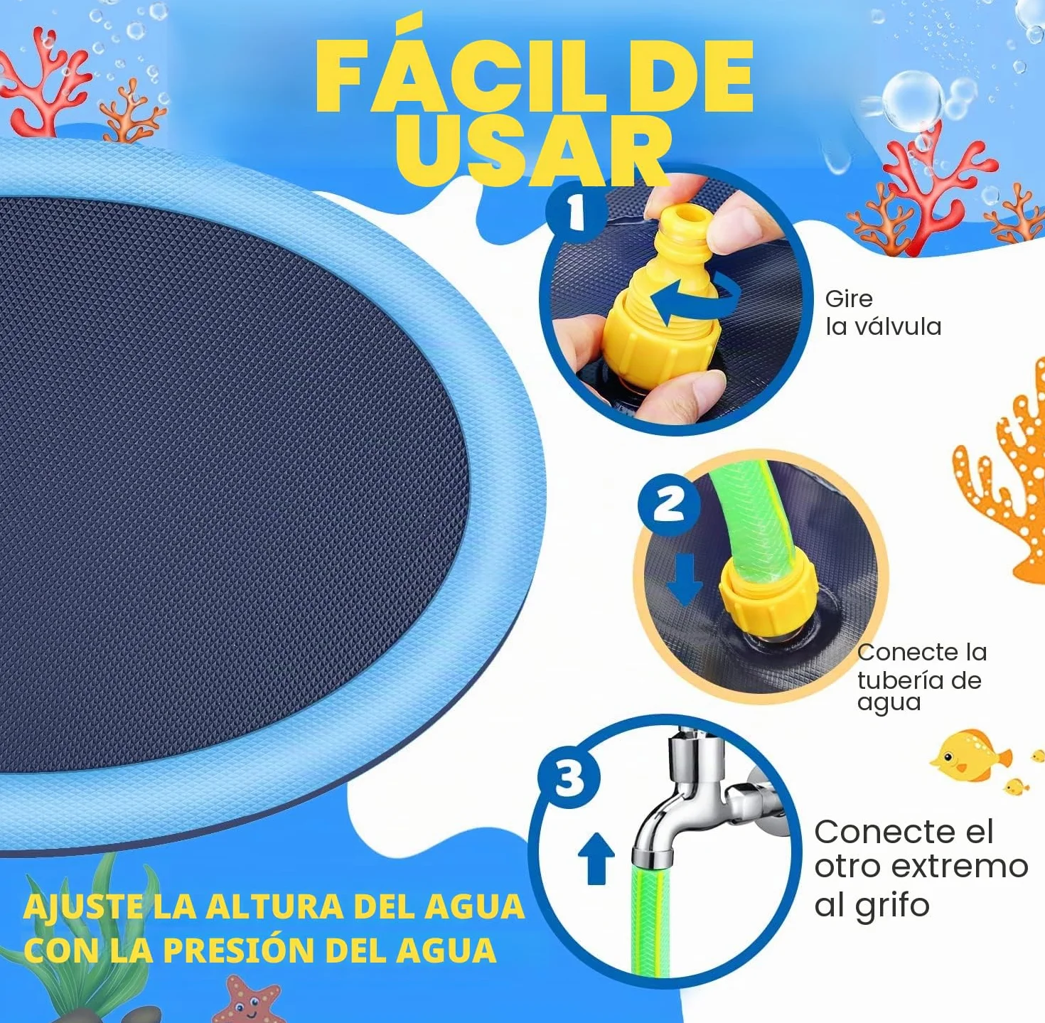 Juegos de Agua para Niños Exterior, Juegos Piscina para Niños, 170CM Splash Pad Juegos Exterior Niños Antideslizante (Azul-170cm)