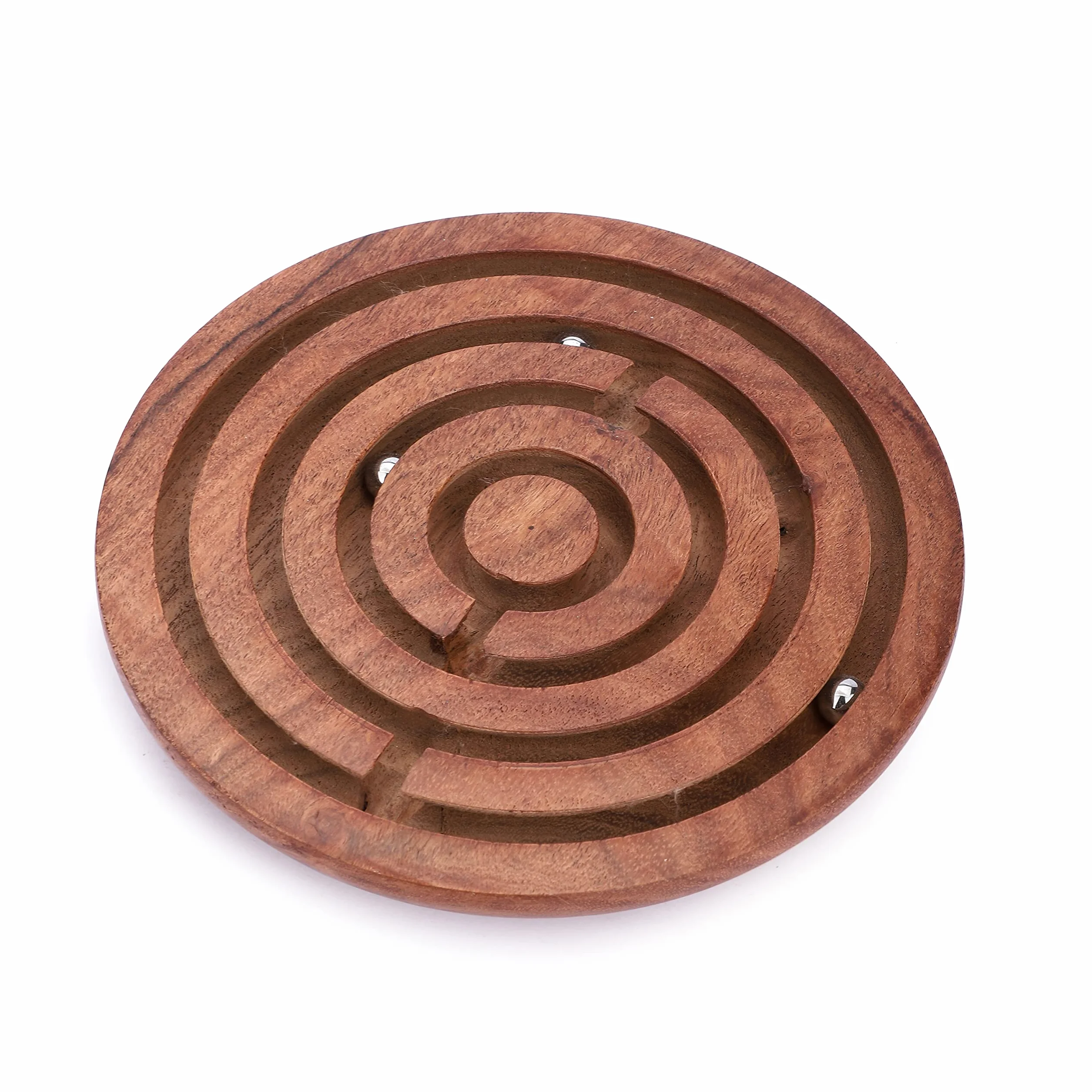 Ajuny Juego de Laberinto Redondo de Madera con Bolas Metálicas – Rompecabezas de Mesa Educativo y de Habilidad para Niños y Adultos, Juego de Viaje Portátil 15 cm