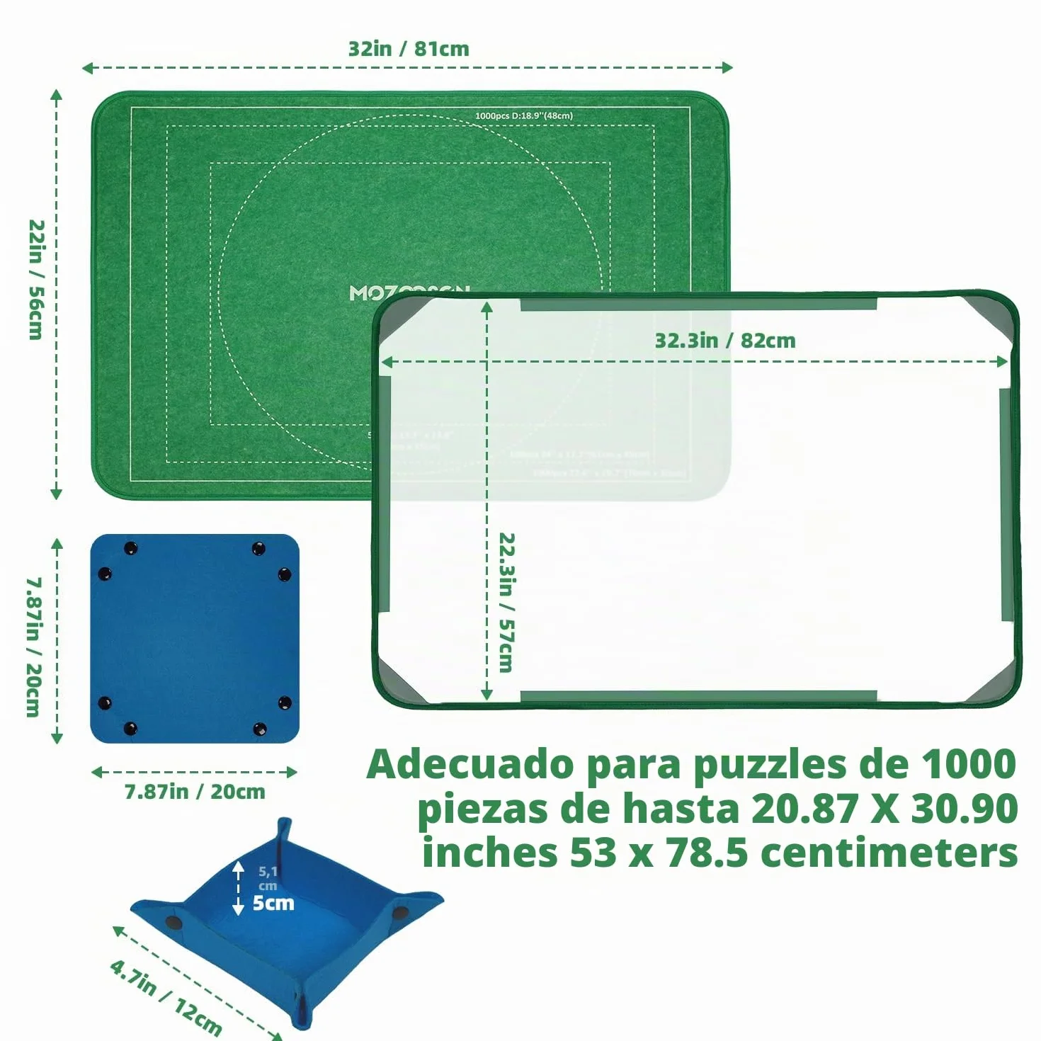 MOZOOSON Tablero de Rompecabezas 1000 Piezas Portátil con 6 Bandejas de Clasificación 32x22in