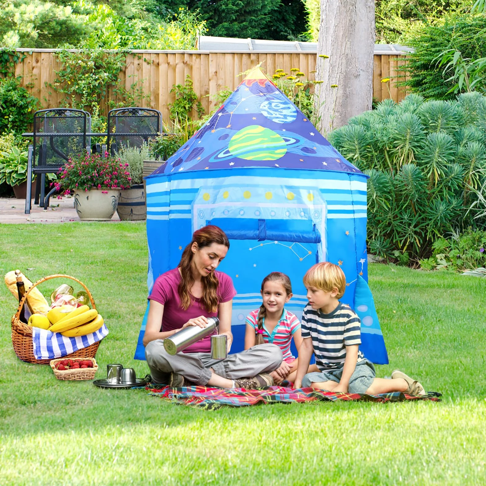 Opret Tienda Campaña Infantil, Carpa Infantil Plegable, Castillo Espacial Plegable, Regalo para Niños con Bolsa de Transporte para Interior y Exterior Adecuado Niños de 1 a 12 Años