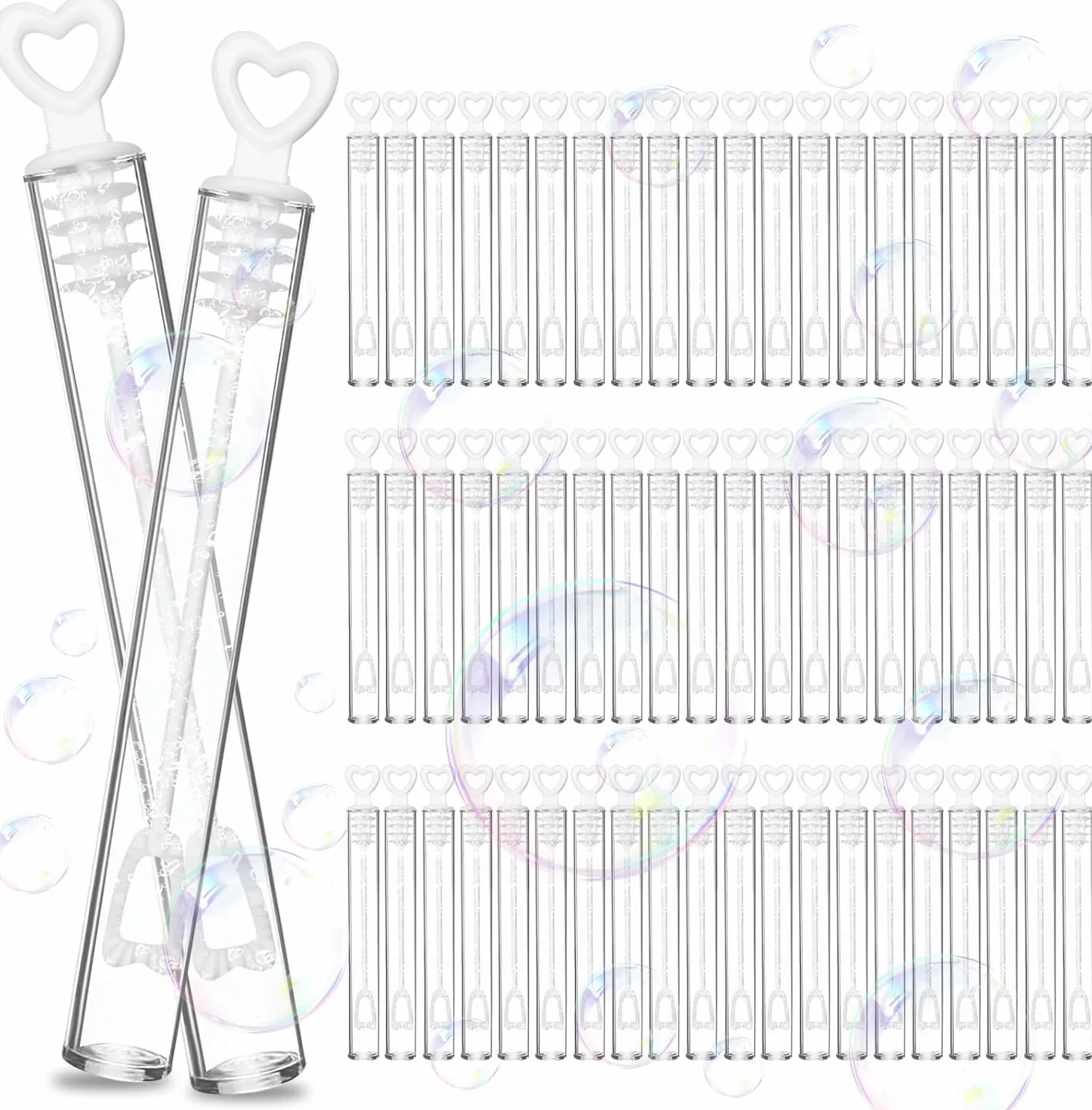 60 Pompas de Jabón para Bodas,Blanco Mini Varitas de Burbujas,Pomperos Boda con Asa en Forma de Corazón,Decoración Burbujas para Bodas,Bautizos,Cumpleaños,San Valentín,Fiesta