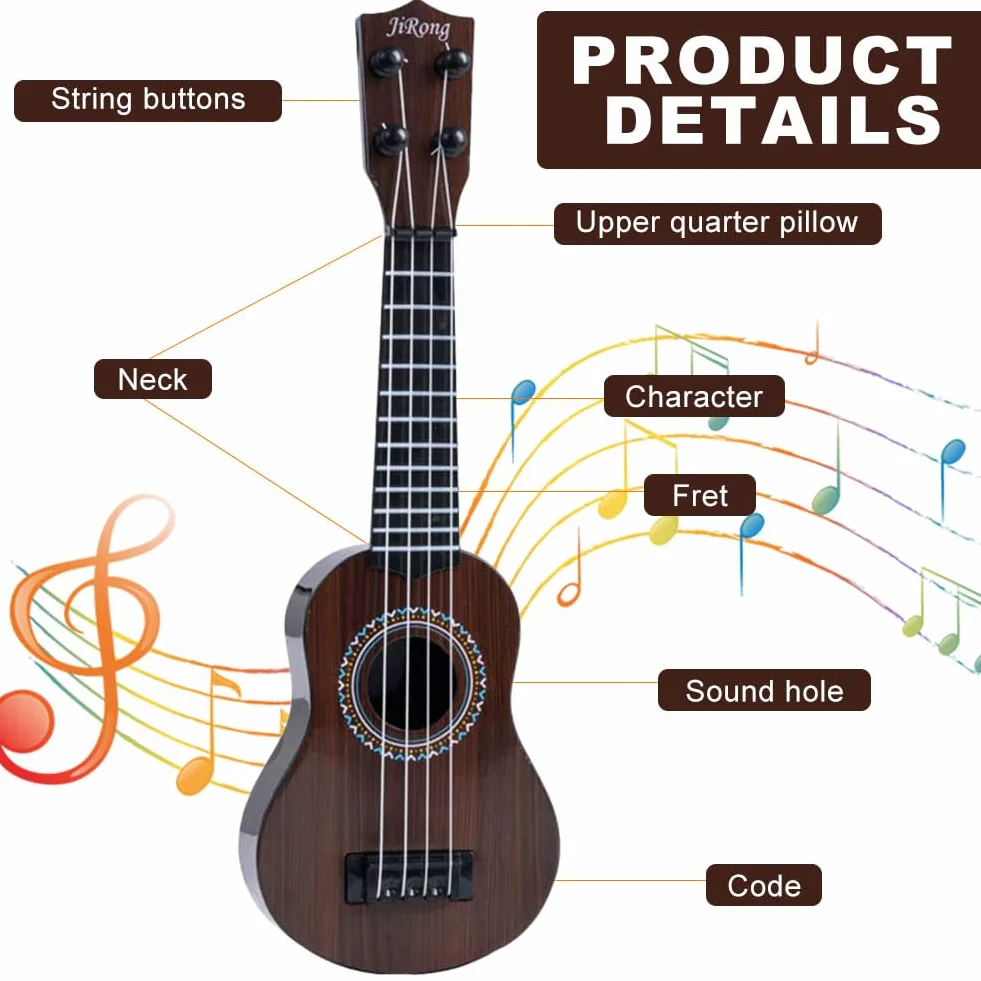 Mini Guitarra Ukelele de Juguete de 4 Cuerdas para Niños, Juguetes de Guitarra para niño pequeños con un simpático Dinosaurio, Ukelele para Niños como Instrumento Musical (A5)