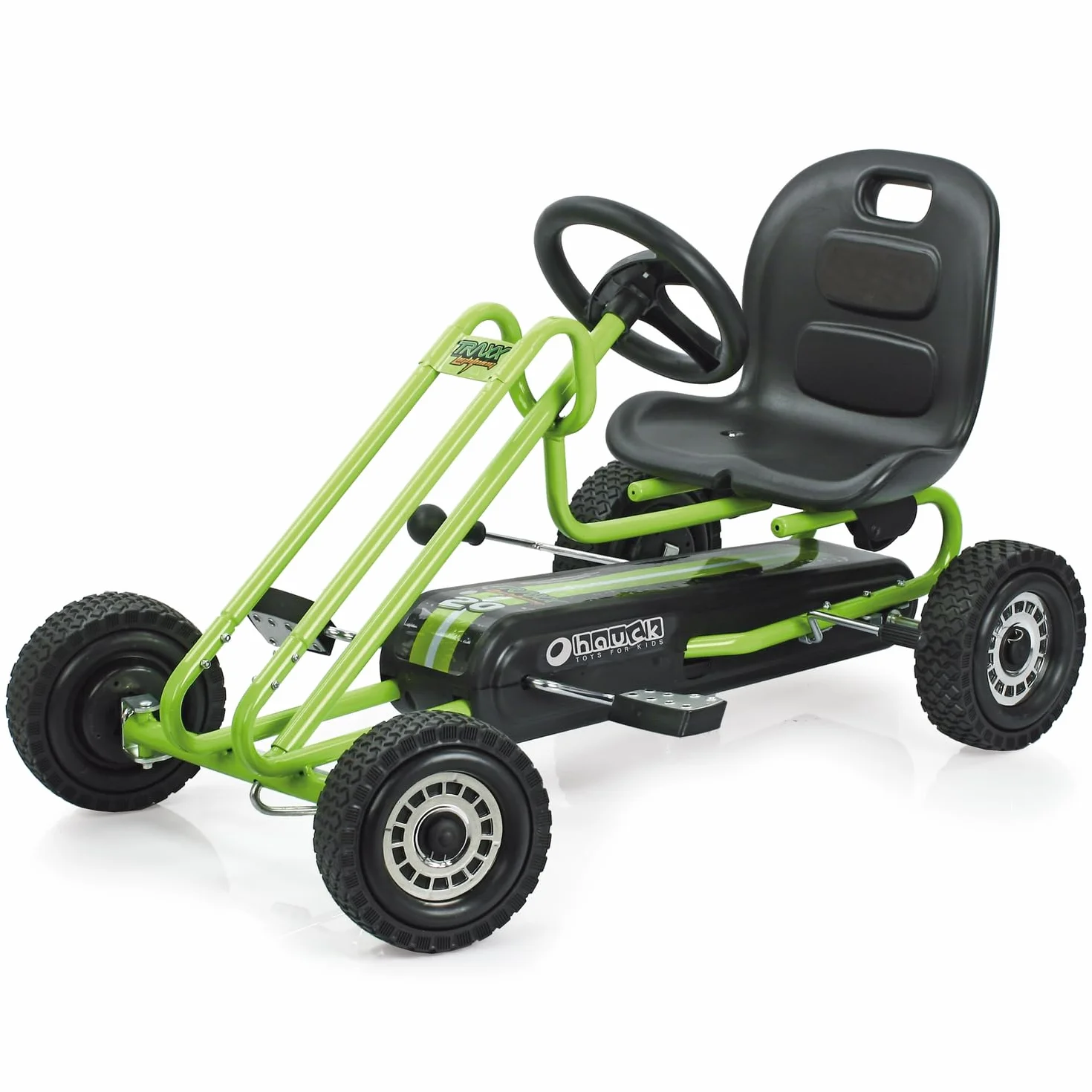 hauck Lightening Go Kart con Ruedas de Goma, Kart Pedales, Coches Niños, Freno de Mano, Asiento Ajustable en Tres Posiciones, 4-8 Años, Peso Max. Peso 50 kg, Respaldo alto, Verde