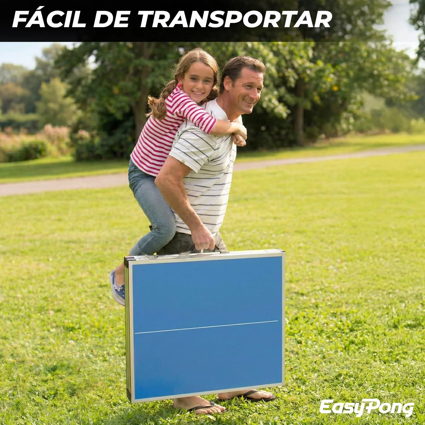 Mesa de Ping Pong Azul Original Cup EasyPong 182x91cm Fácil de Transportar Exterior Interior 2 Raquetas 4 Pelotas Tenis de Mesa