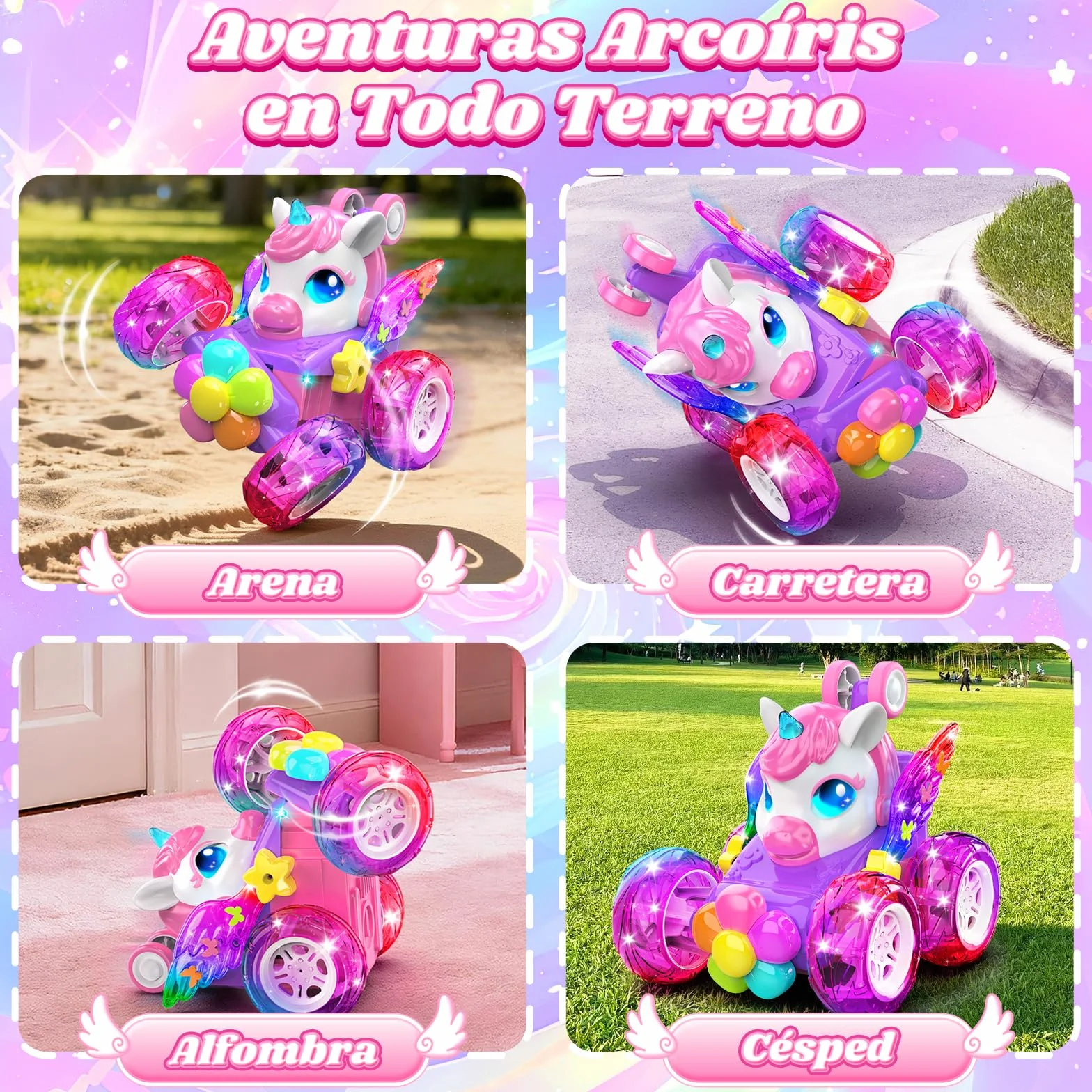 Unicornio Coche Teledirigido Niños 3-12 Años, 2,4Ghz RC Car Radiocontrol con Luce & 360° Rotación, Unicornio Juguete Regalo Niña 3-12 Años Juego Niña 3 4 5 6 7 8 9 10+ Años de Cumpleaños Navidad