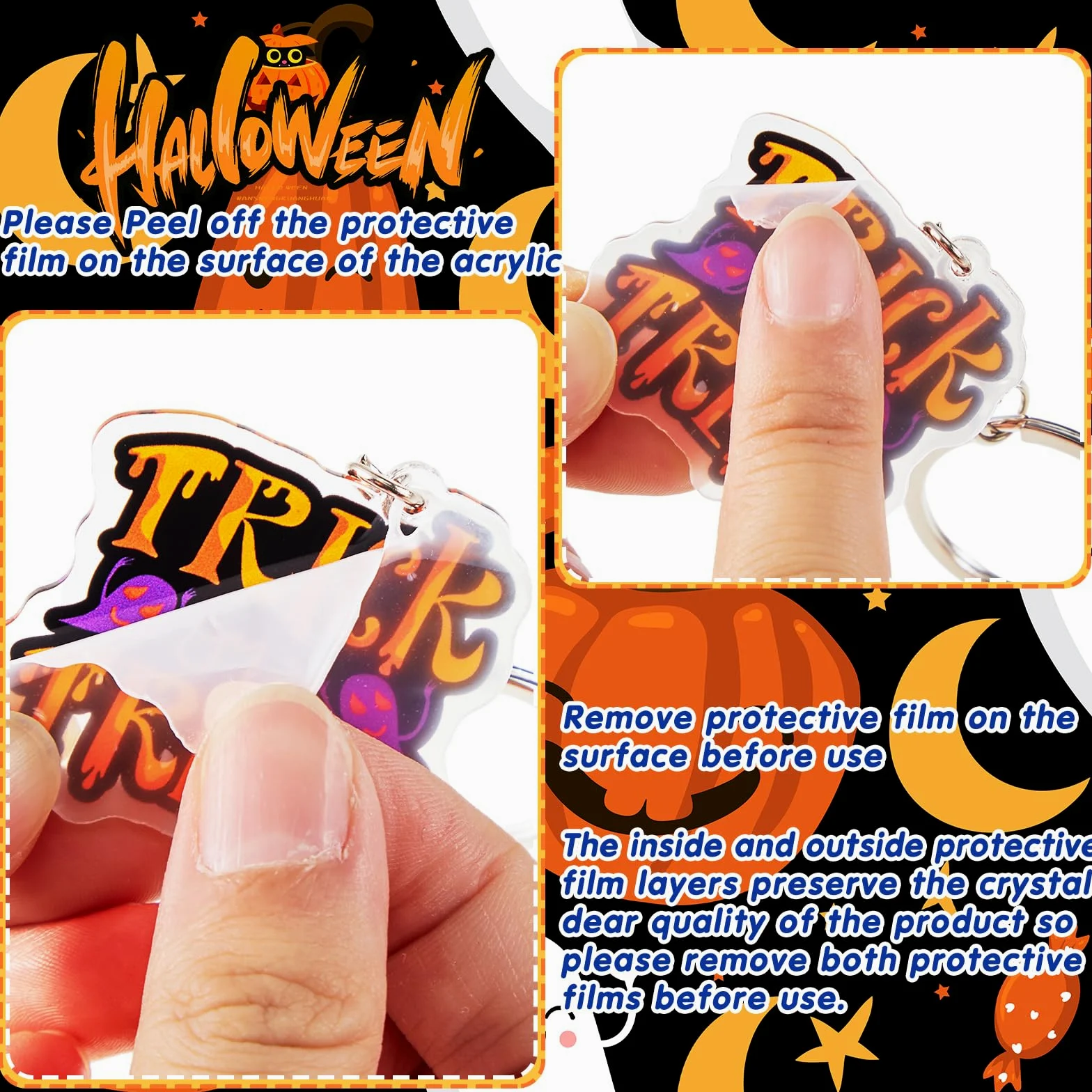 Kigeli 60 llaveros de Halloween, accesorios de Halloween, llavero acrílico de Halloween a granel, llavero colgante para hombres y mujeres, llaveros y llaveros para Halloween, joyería de regalo,