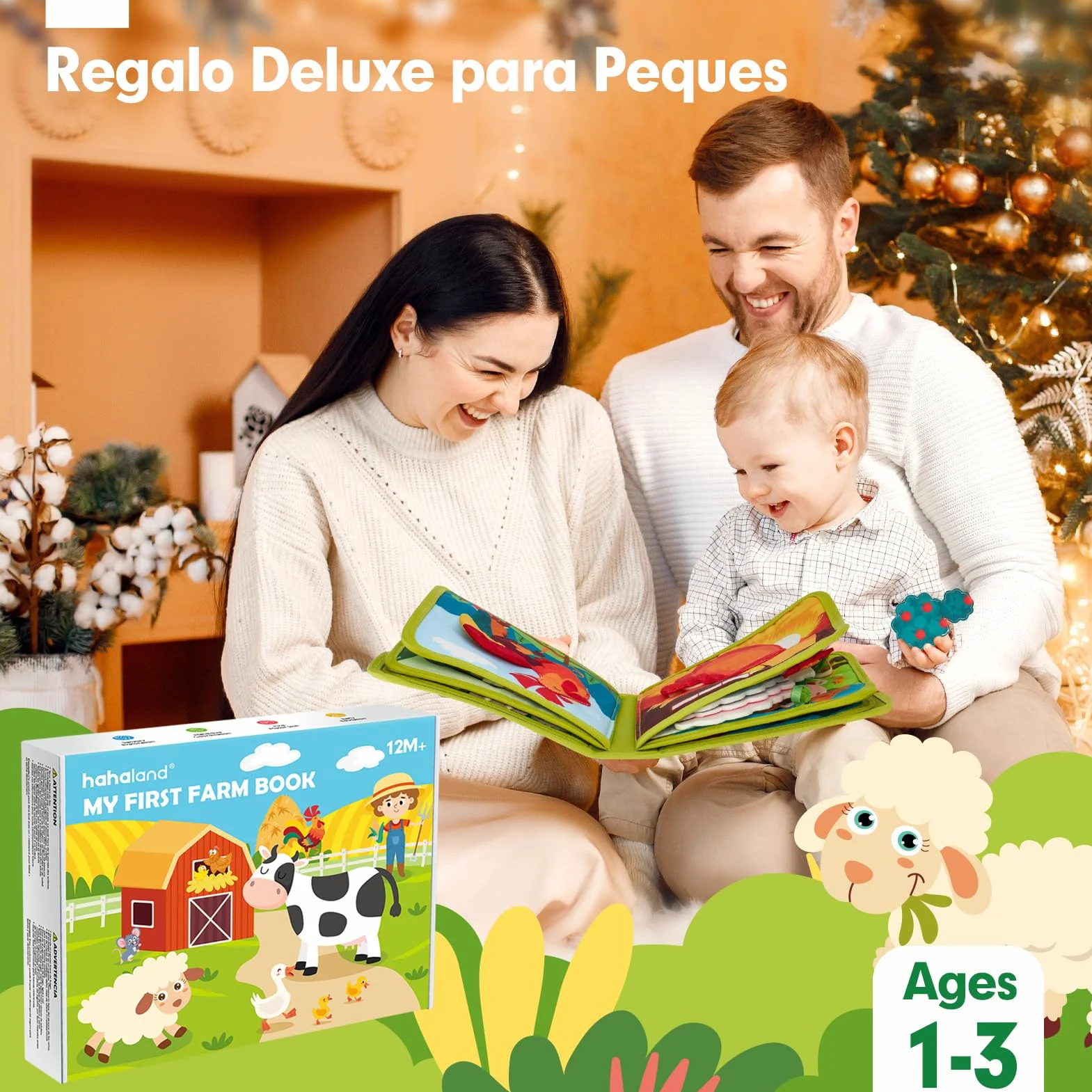 hahaland Libro Montessori 1 año - 20 en 1 Busy Board de Actividad, Libro Interactivo Juguetes Montessori para Niños 1 2 3 años - 10 Páginas Animales Granja