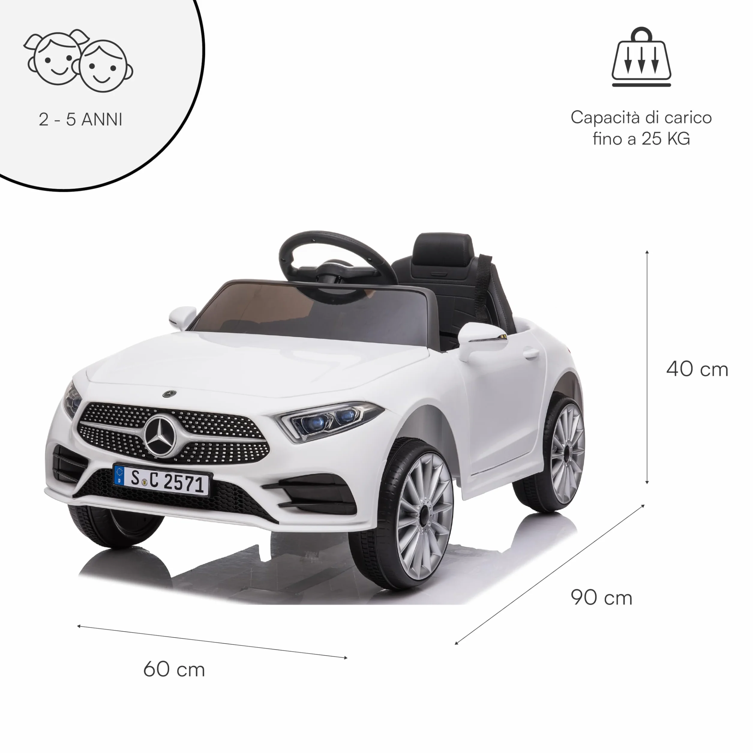 Baroni Toys Coche Bebé Mercedes AMG Eléctrico Completo Opcional Blanco, Mando a Distancia, Asiento Cuero, Puertas Abren, Motor Dual 6V, 25 Kg