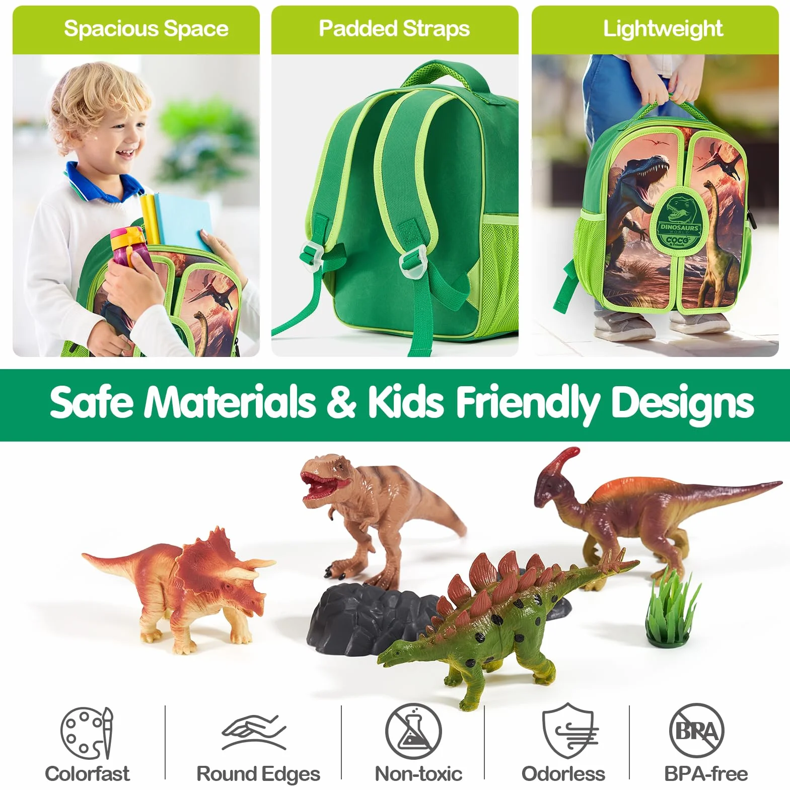Mochila Infantil Dinosaurios 12 piezas Juguetes Niños 3-6 años COCO&Friends Cartas Tapete Juego