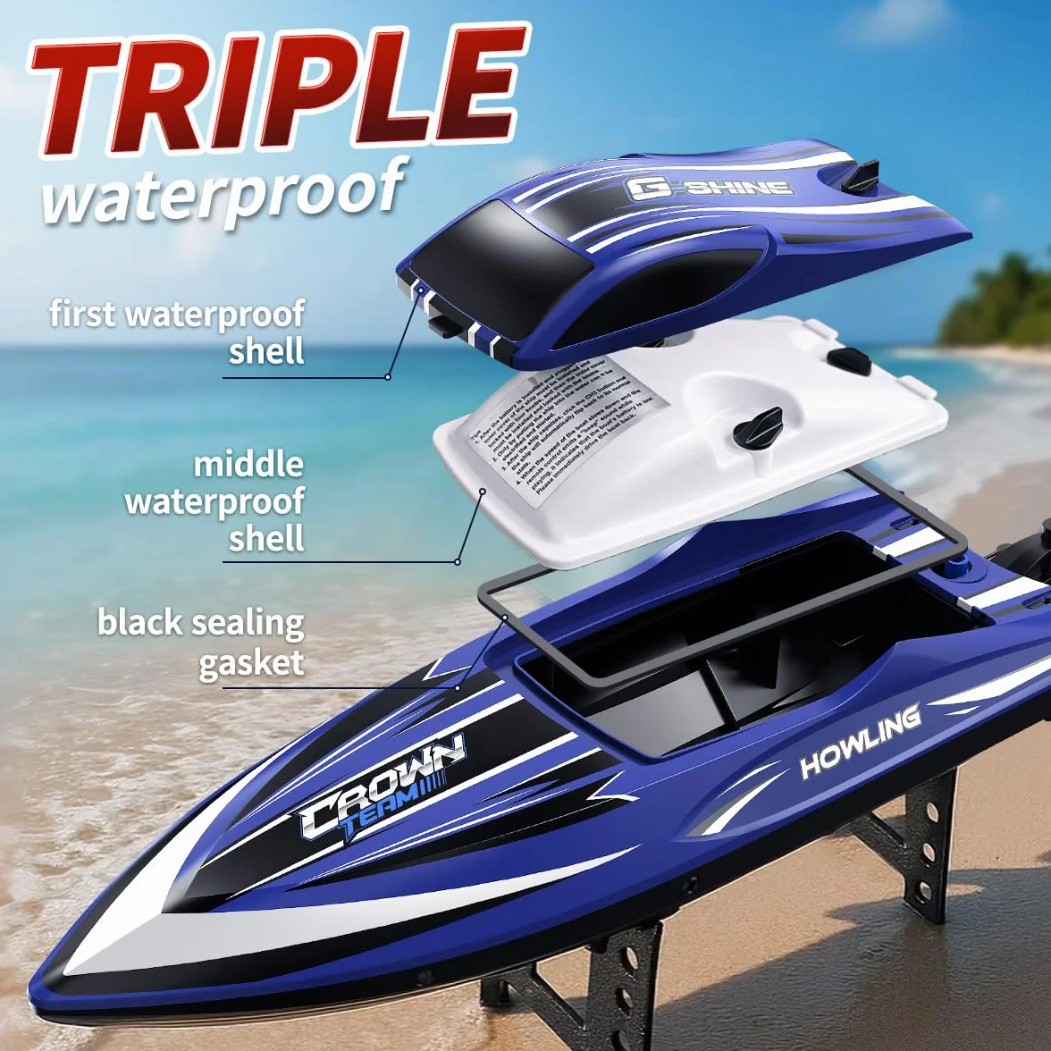 Barco teledirigido RC 35 km/h,barco de control remoto rápido e impermeable 2.4GHz,LED, Función de volteo,alarma de batería y alcance,2 baterías ,para niños y adultos, piscina y lago,Regalos divertidos