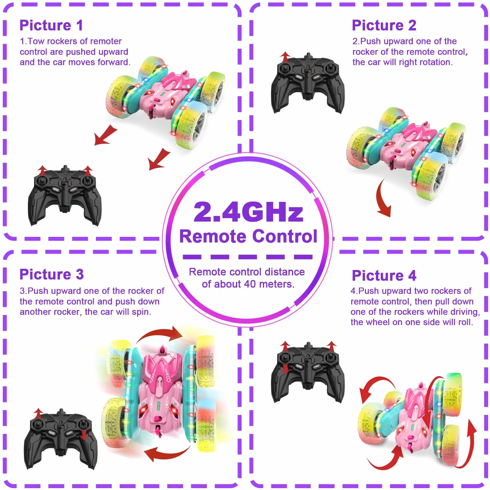 Coche Teledirigido Niños 3 4 5 6 años,4WD 2.4GHz Rosa RC Coche Radiocontrol,Regalo Niña 3-12 Años Juegos Niños 3-10 Años Niños Juegos Exterior Niñas y Niños