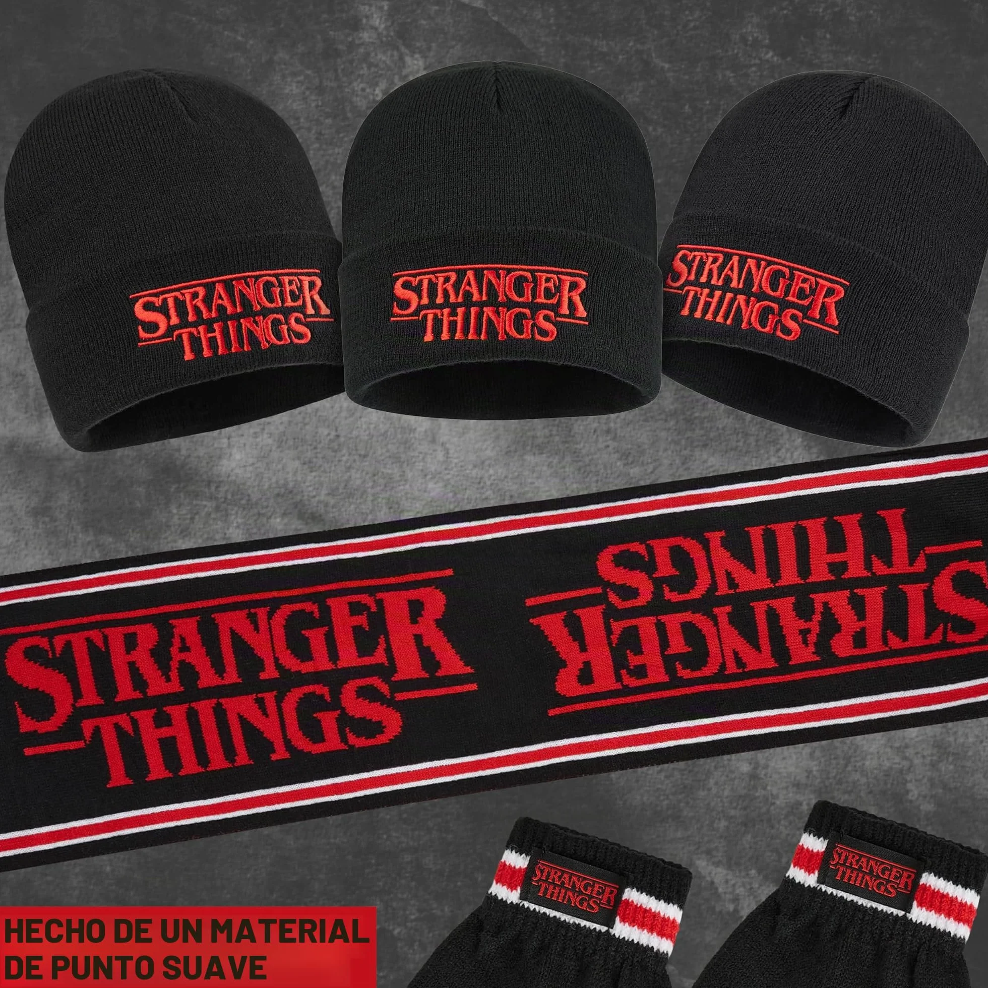 Stranger Things Conjunto Gorro Bufanda y Guantes Niño Niña Ropa Invierno