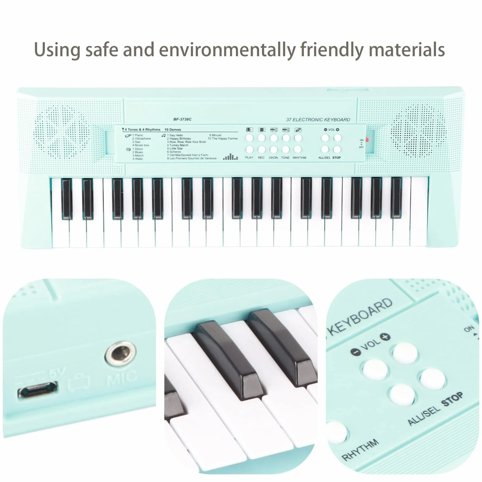 BF-3738C piano eléctrico con teclado de 37 teclas con micrófono y teclado musical y regalo de juguete para principiantes, niños y estudiantes(Azul)